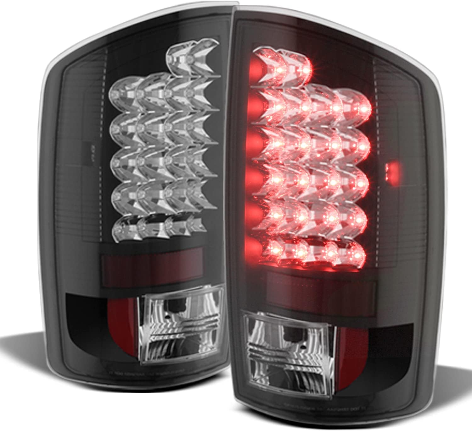 (Similar to stock photo) AKKON - For Dodge Ram 1500/2500/3500 Pickup Truck Black Bezel LED Tail Lights Driver/Passenger Lamps Black Housing