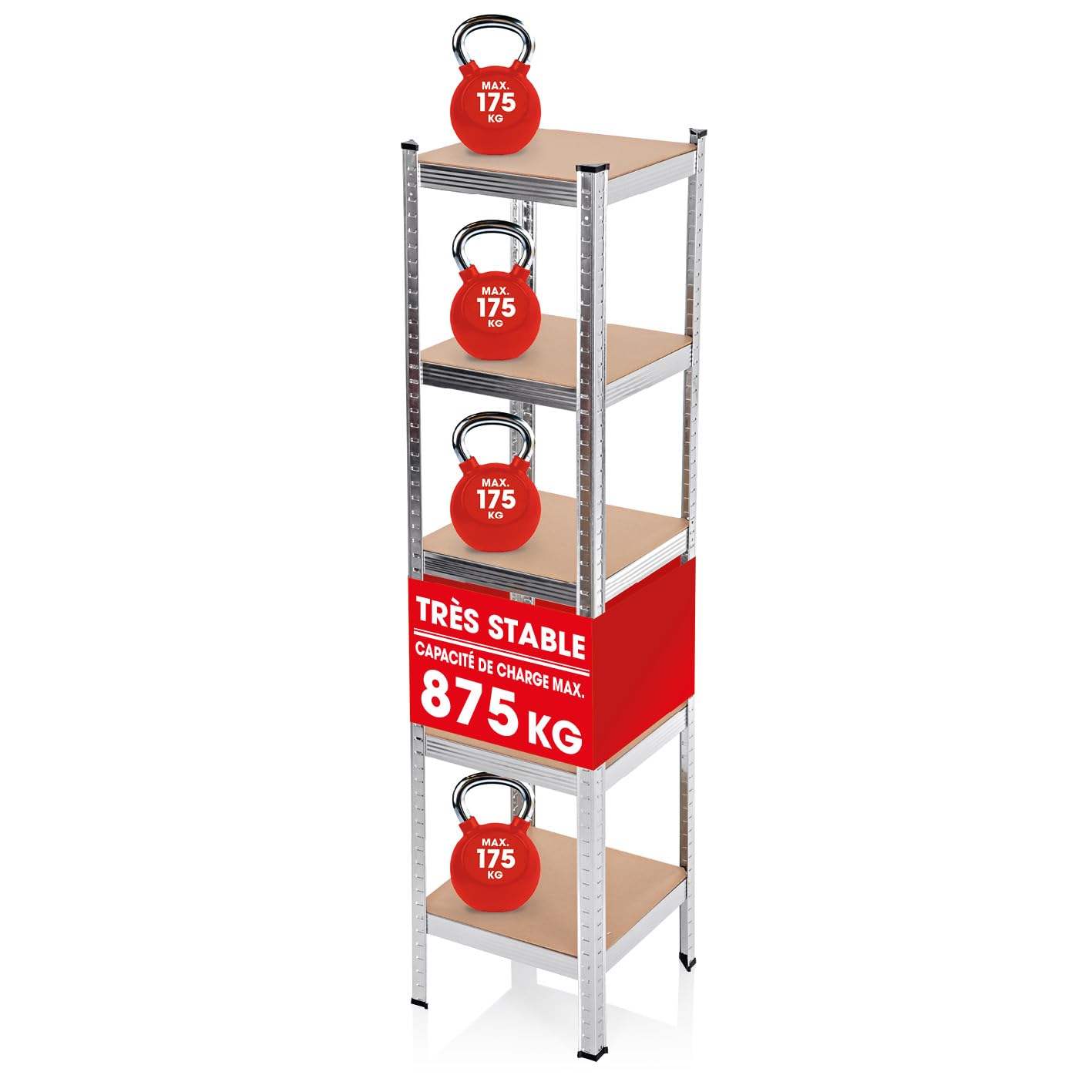 EASYmaxx Étagère pour Charges Lourdes 40 x 40 x 180 cm | Charge Maximale 875 kg et 175 kg par Niveau | Établi avec 5 Étagères Réglables | pour Cave, Garage, Salle