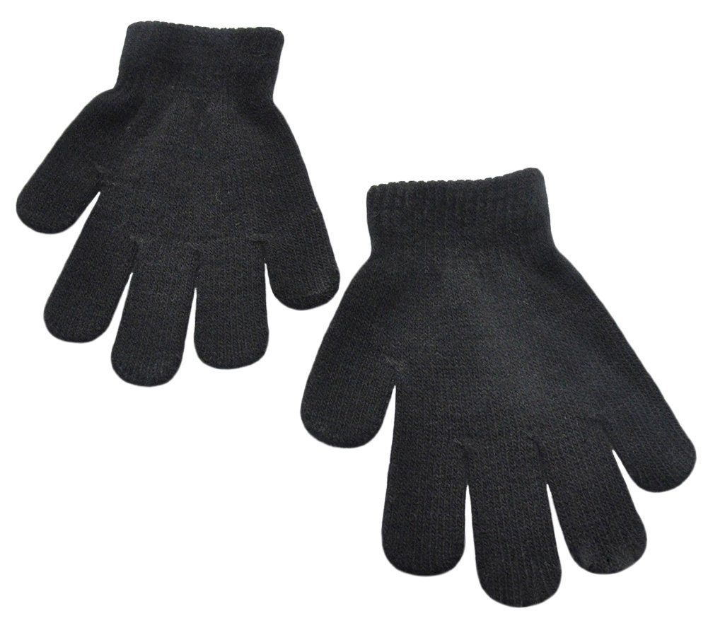 BaiX Little Kids Solid Winter Knitted Full Finger Gloves, 3-8 Years Old, Black