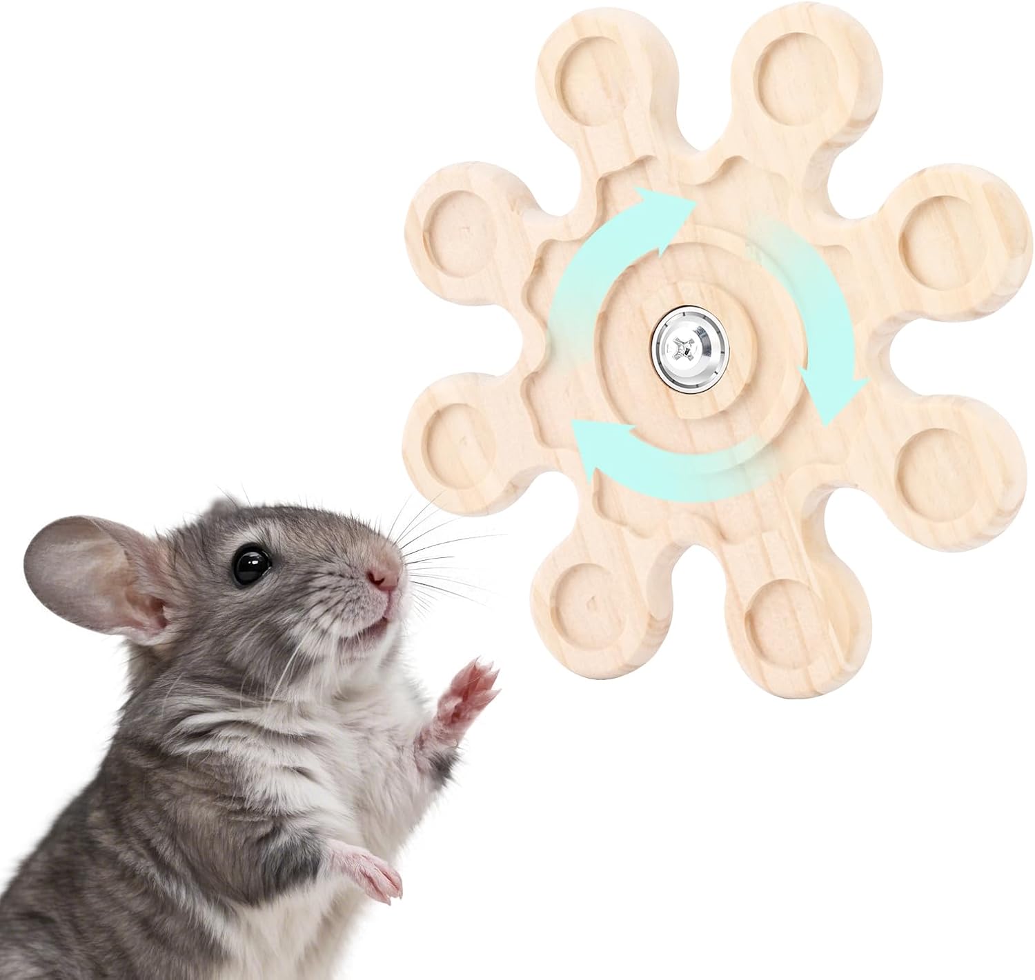 Rotating Chinchilla Chew Toys for Teeth, Wooden Interactive Toy for Guinea Pigs,Chinchillas,Gerbils,Hamsters Cage Accessories (A)