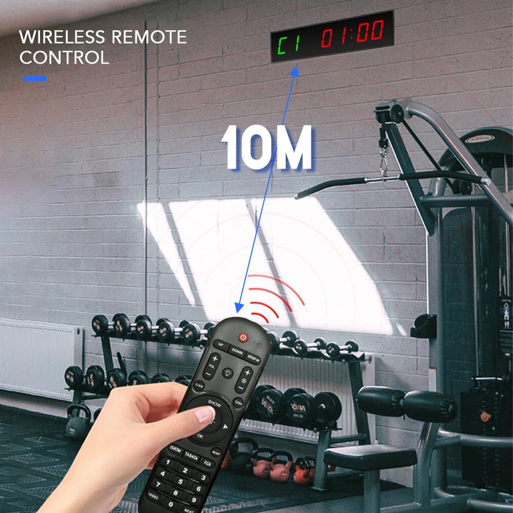 LED Digital Gym Timer Count Down Up Clock with Remote Control, Stopwatch Metronome Digital Wall Clock for Fitness Home Garage Boxing (US Plug)