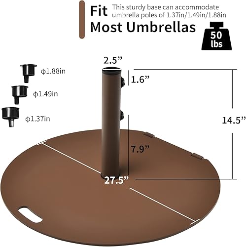 Miniatura 5 de Tangkula Base de sombrilla de patio de 50 libras, soporte redondo de 27.5 pulgadas con ruedas, base de sombrilla de acero resistente al aire libre