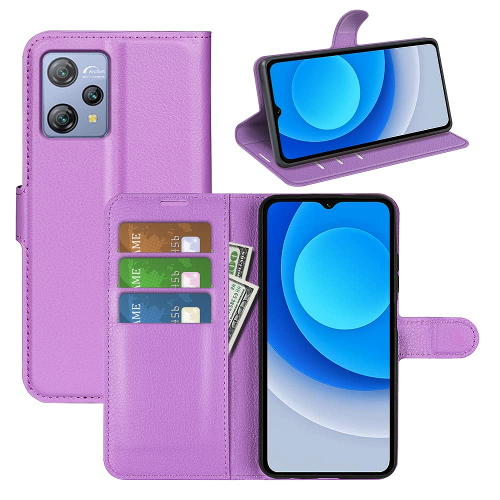 BOCTECH Cover per Blackview A53 / Blackview A53 Pro, Custodia a Libro Portafoglio in Pelle PU e Silione Morbido con Porta Carte, Magnetica e Supporto Flip Case Antiurto per Blackview A53, Viola