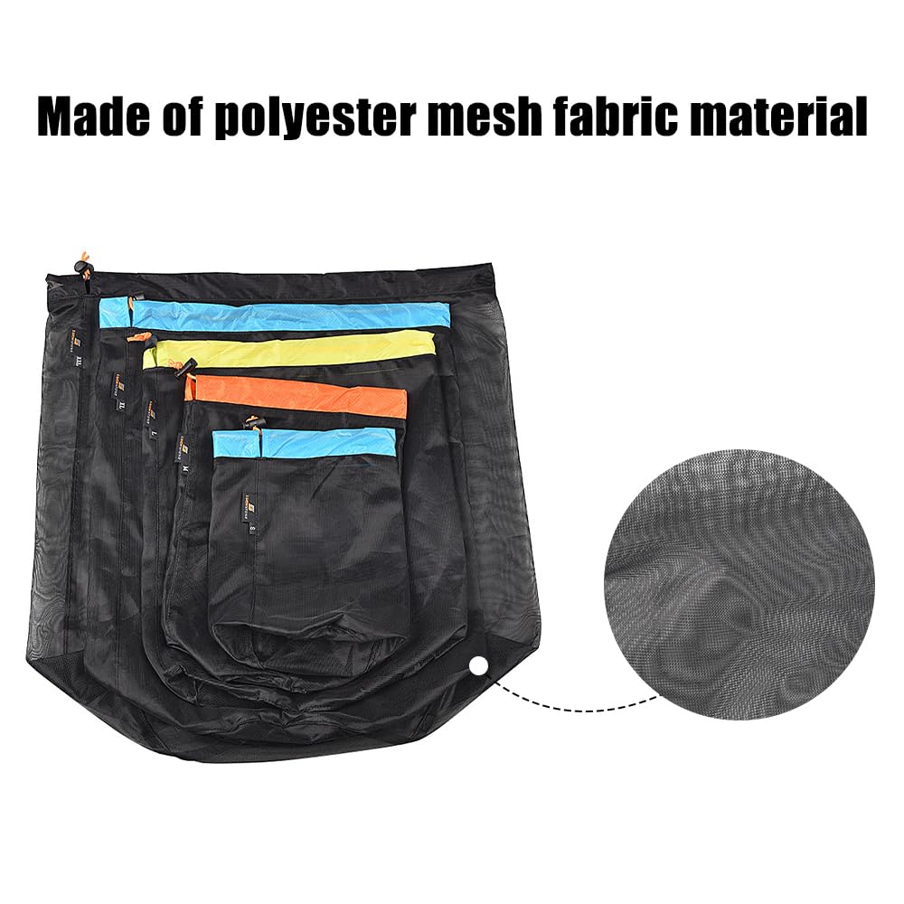 5PCS Mesh Stuff Sacks, Small to XXL Large Ultralight Mesh Laundry Bags Drawstring Mesh Storager Set for Outdoor Travelling Hiking Camping
