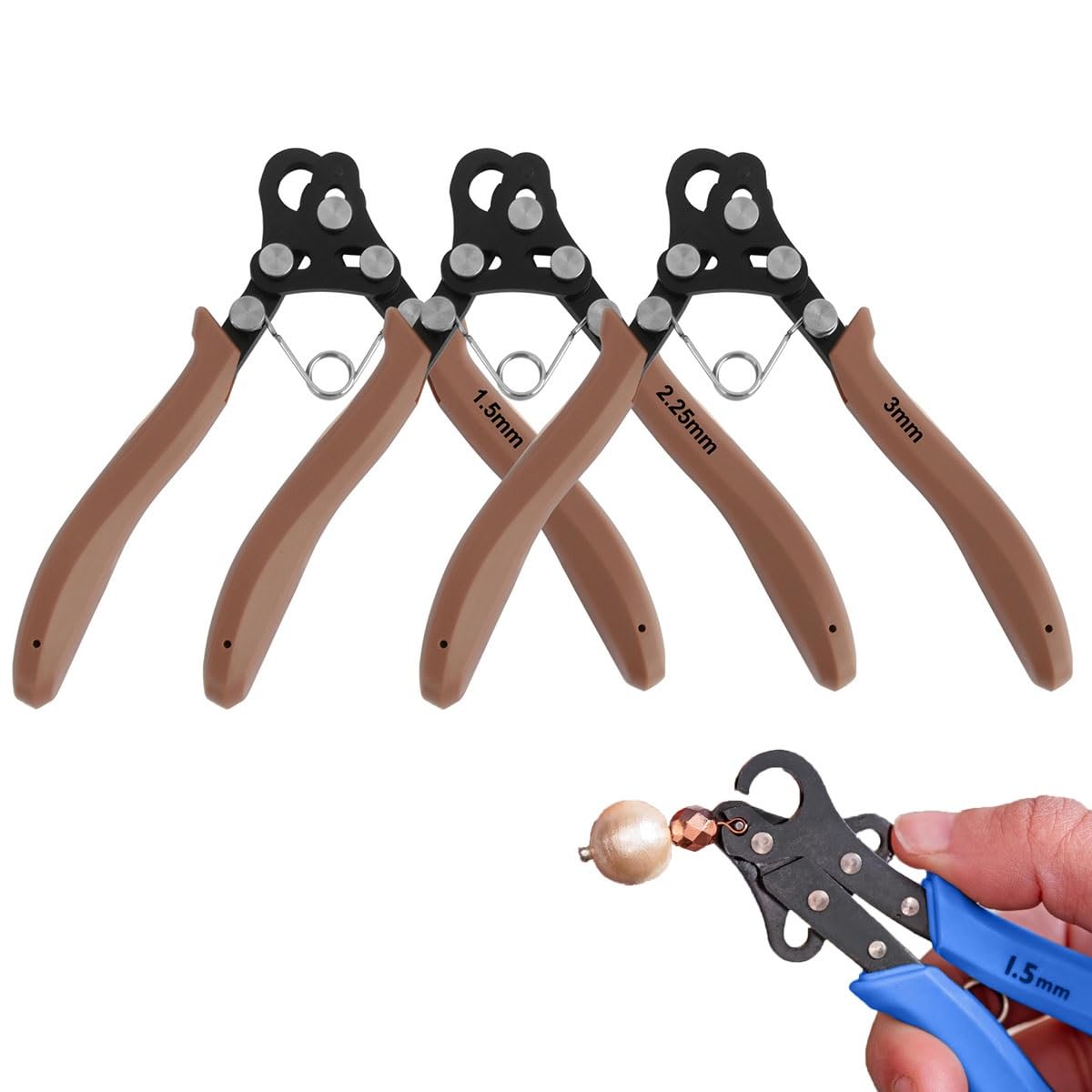 1 PCS Wire Rolling Plier Set, Multipurpose Jewellery Pliers, One-Step Looper 3 Mm/1.55mm/2.25mm, Wire Roll Pliers for Bending & Wrapping, for Necklaces, Bracelets, Earrings & Repairs(Brown,2.25mm)