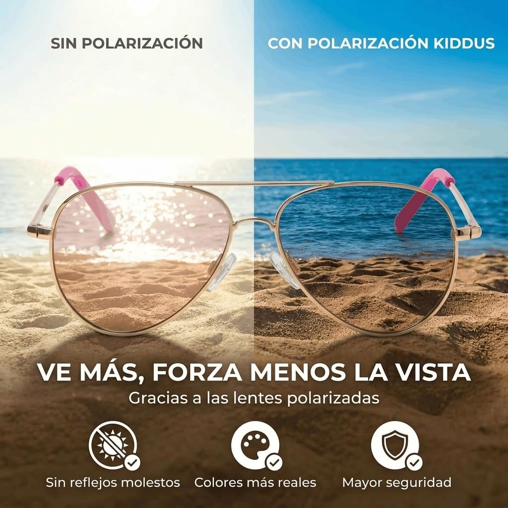 Kiddus Gafas de Sol Polarizadas Niño Niña UV400 CAT3 Protección Solar Infantil Montura Metálica