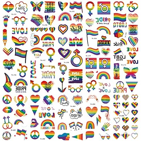 200+ Pcs Pride Tattoos,Gay Pride Tattoos, 20 Sheets Pride Temporary Tattoos, Waterproof Rainbow Flag Tattoo Stickers for Pride Equality Parades and Celebrations Cover