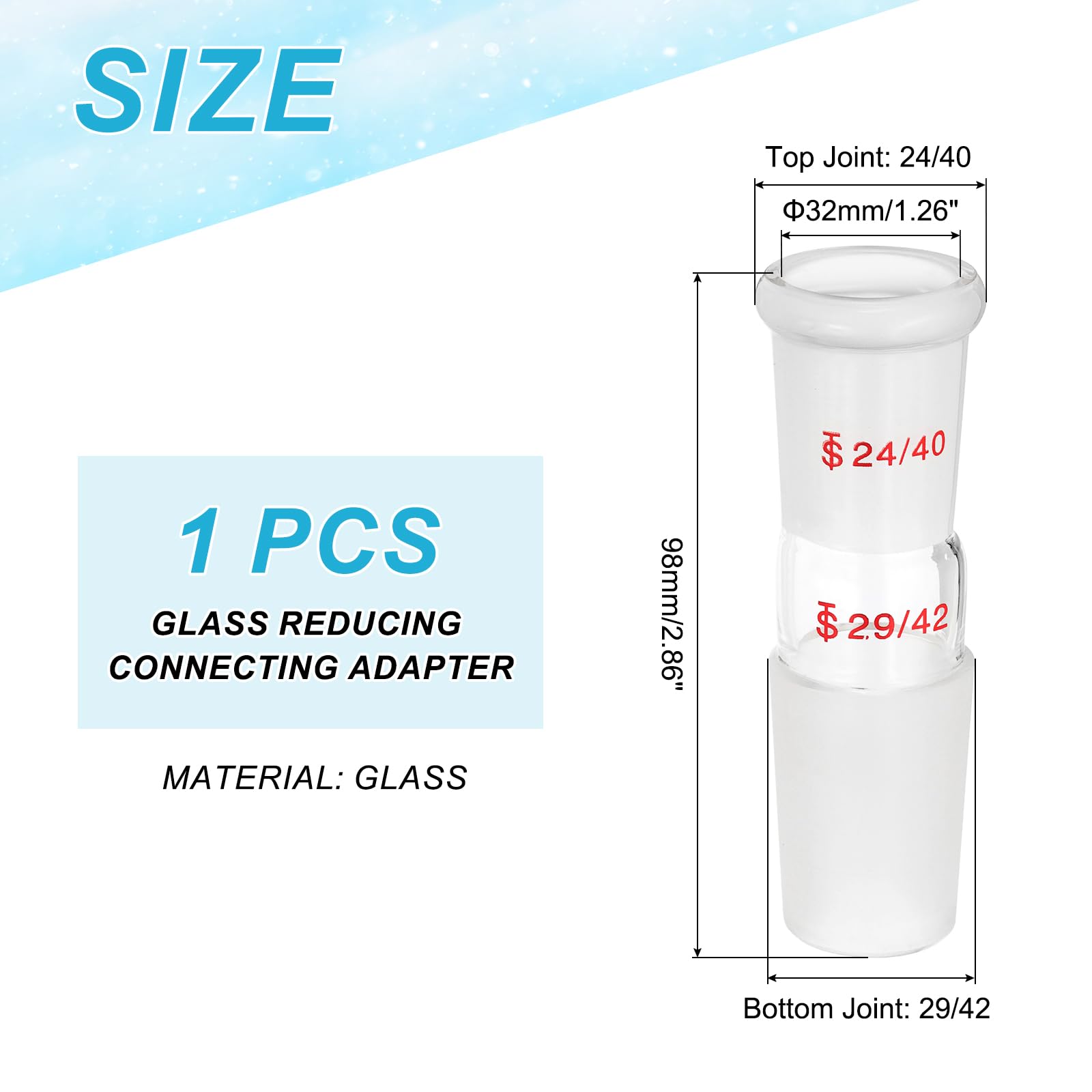 PATIKIL Borosilicate Glass Reducing Connecting Adapter, 1 Pcs from 24/40 Outer to 29/42 Inner Joint Connecting Adapter Distillation Parts for Lab Use Equipment Supply, Style 13