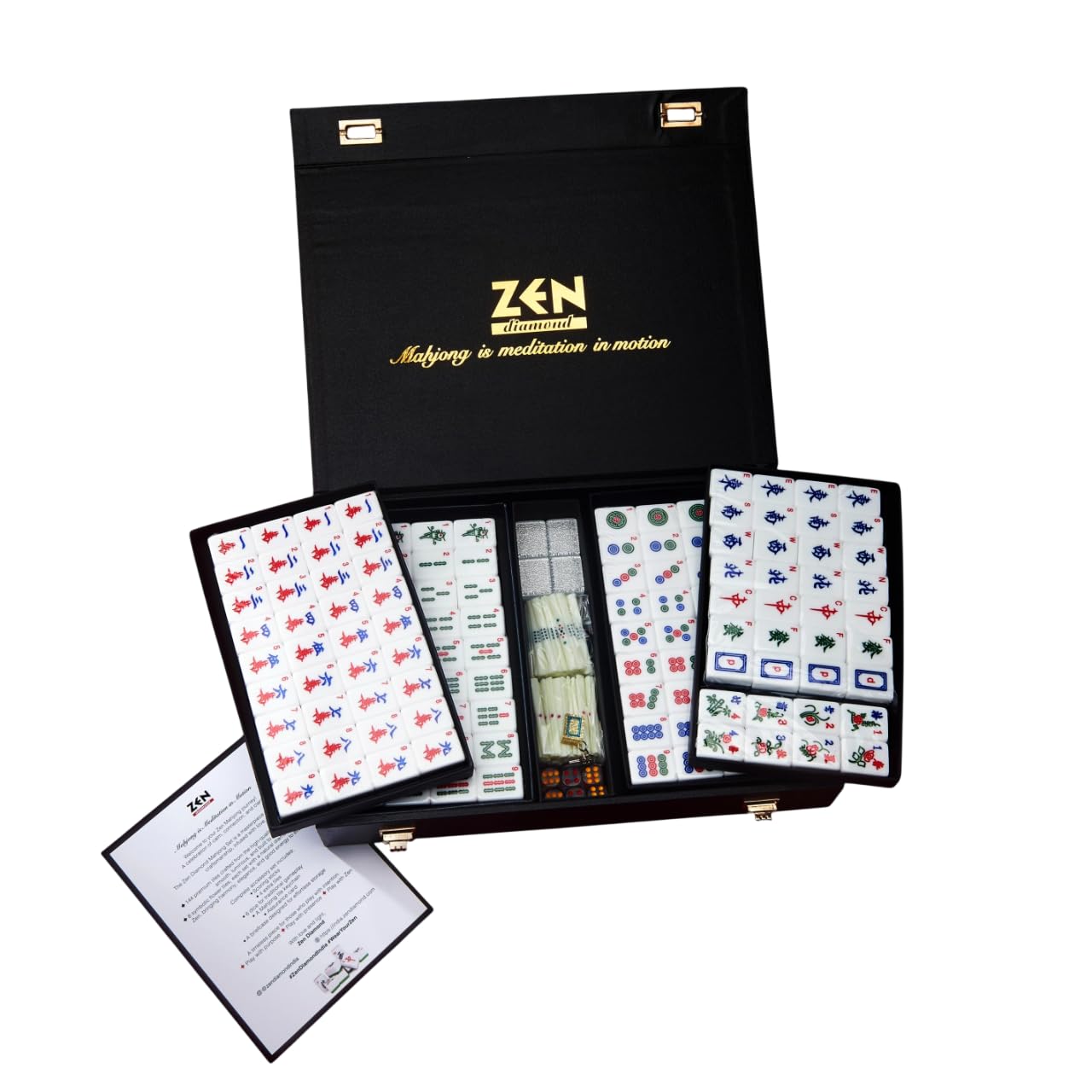 Zen Diamond Sparkling Silver Mahjong Set,Diamond Studded Flower Titles. and a Stylish Travel case—Perfect for Parties, Family Gatherings, Game Nights, and Premium Gifting.