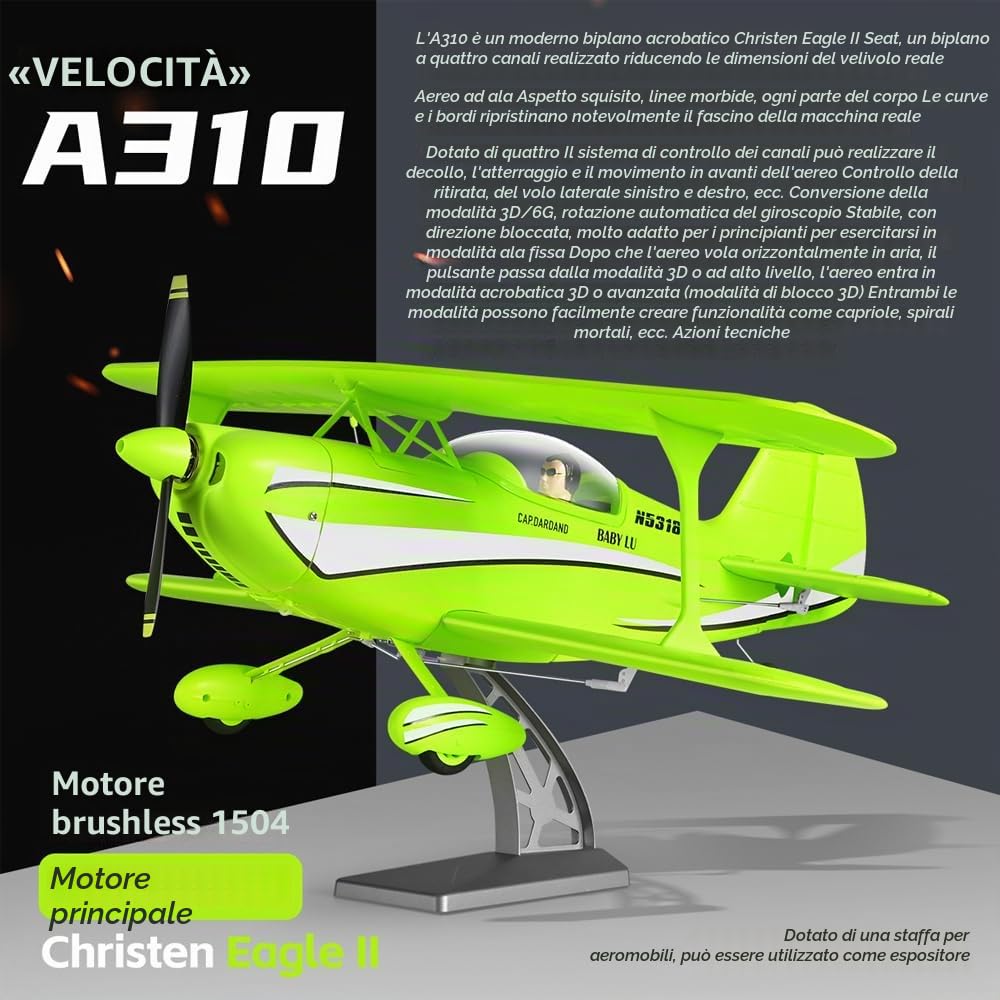 Aereo RC 4CH A310 Biplano Aereo RC per Adulti Principianti 3D/6G Brushless 2.4G Aereo Telecomandato ad Ala Fissa con 2 Batterie