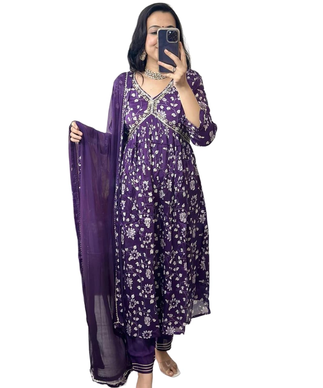 GenericSopping Hub Women's Rayon Embroidered Aliya Cut Kurti With Pant And Dupatta,Indian Salwar Kameez Readymade/Fully Stitched