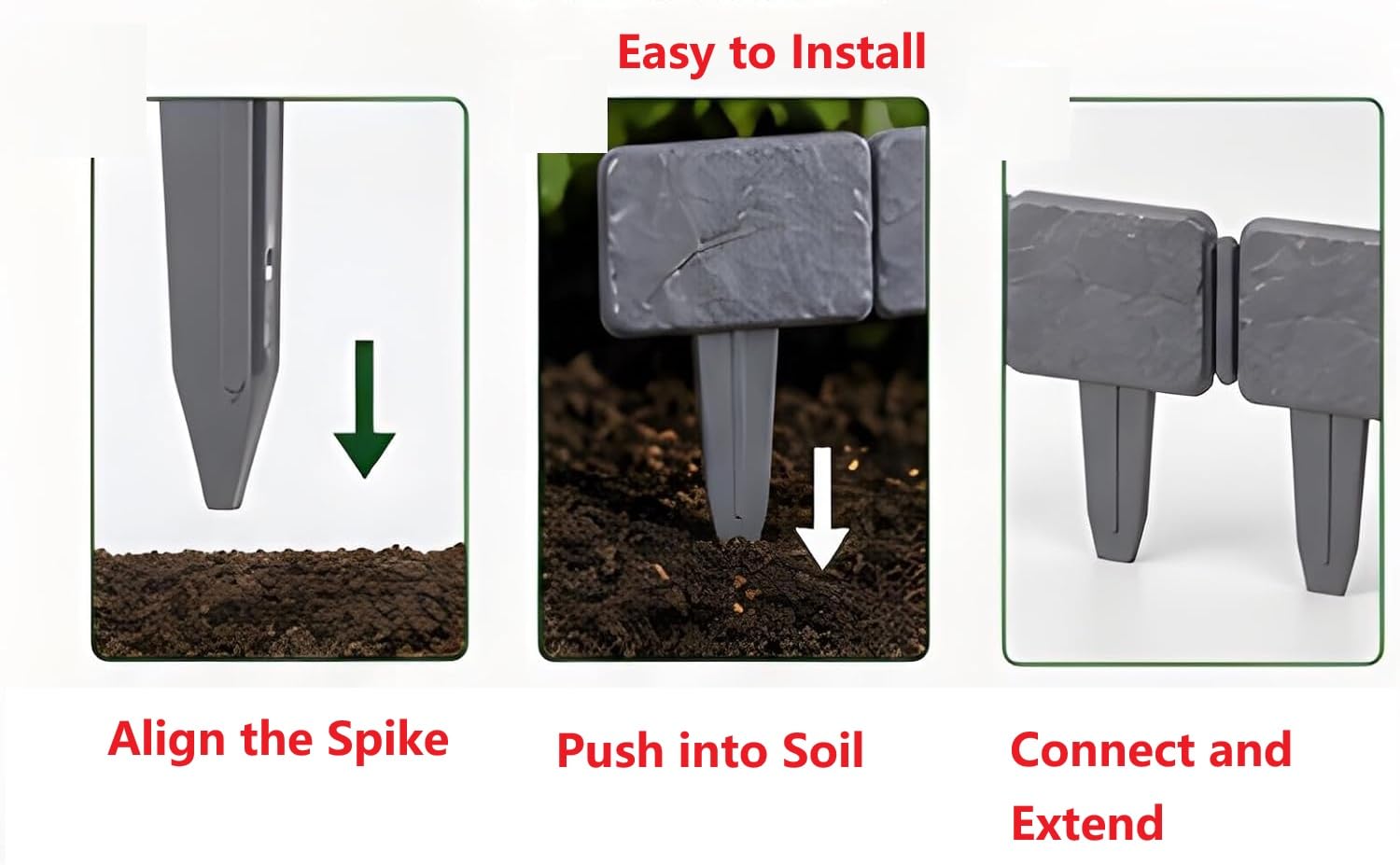 Recinzione da giardino in finta pietra, senza scavare paesaggio, bordo in finta pietra, bordo in plastica, per paesaggistica, aiuole, cortili, decorativi (20, grigio)