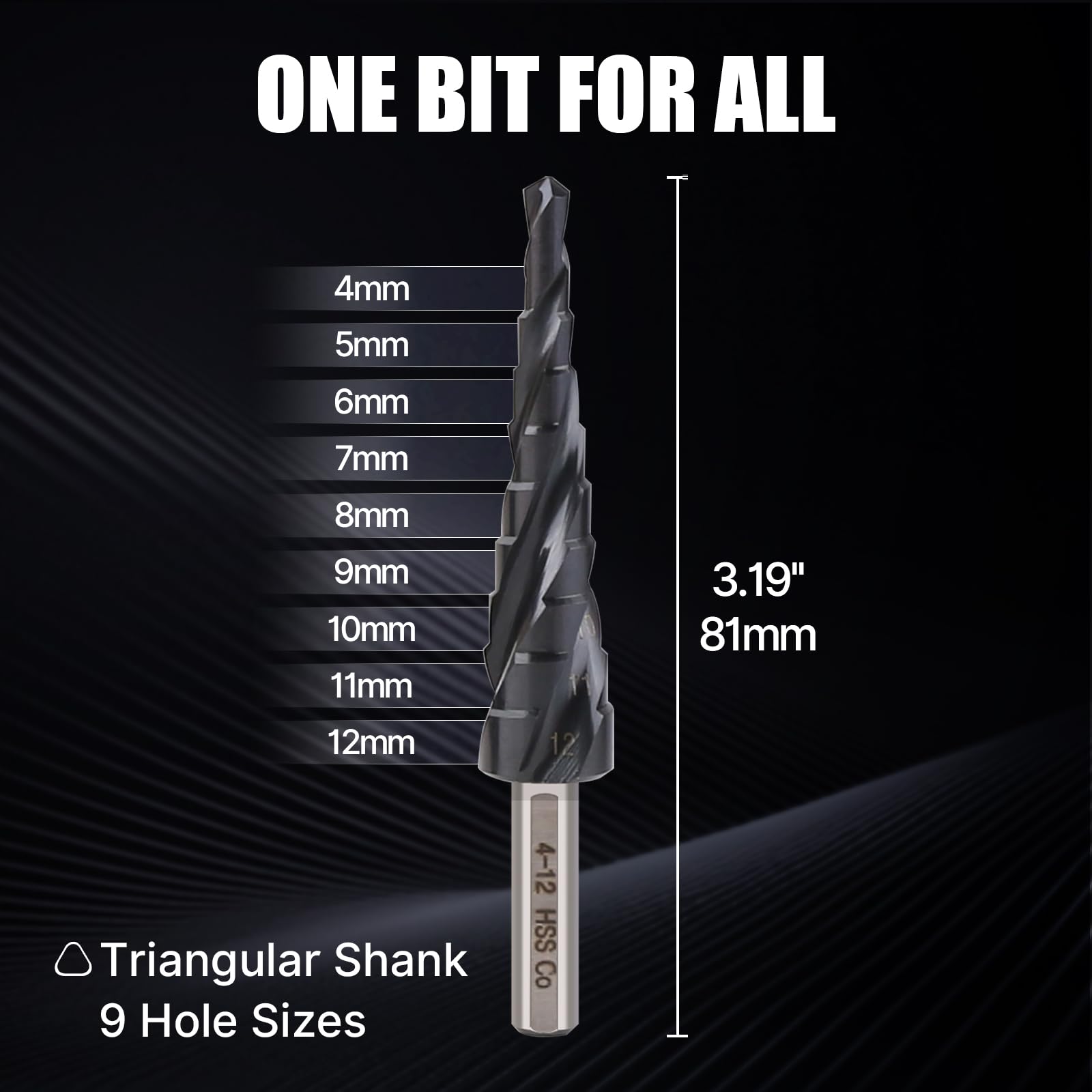 Vearter 4-12mm Cobalt Step Drill Bit for Metal M35 HSS 9 Steps Cone Cutter - Image 3