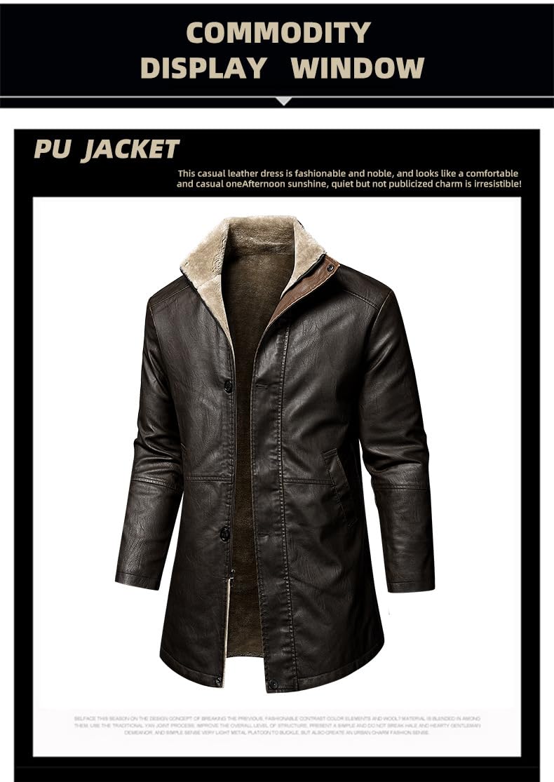 Giacche In Pelle Imbottite Da Uomo Trench In Pelle Da Uomo Giacca Da Motociclista con Collo In Pelliccia Sintetica Trench In Pile Spesso Di Media Lunghezza Foderati In Peluche Sherpa Parka Giacca A