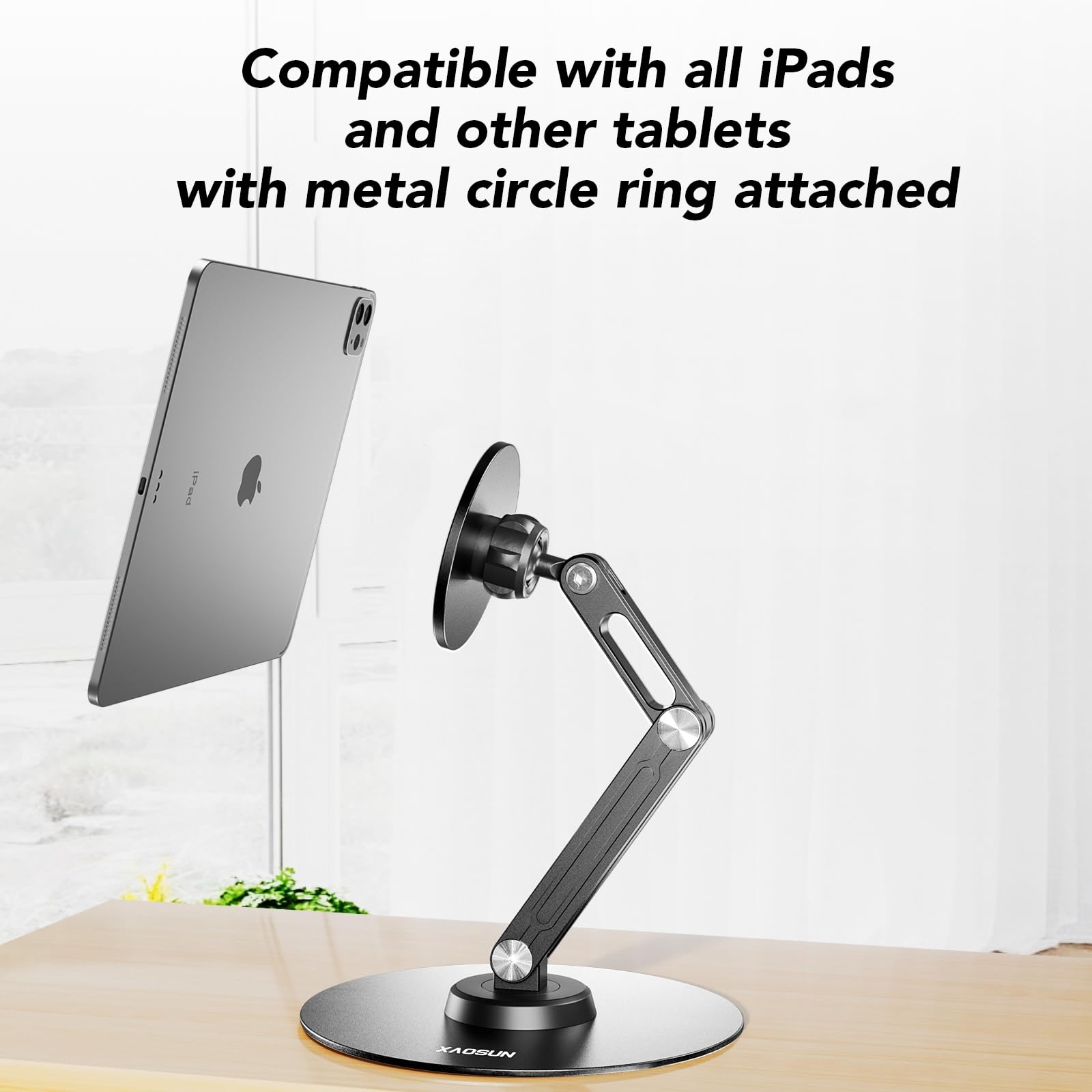 XAOSUN Tablet Stand Magnetic for ipad Desk Multi-Angle Adjustable Foldable Tablet Holder,Metal 360°Rotation,Home Office Accessories,Black