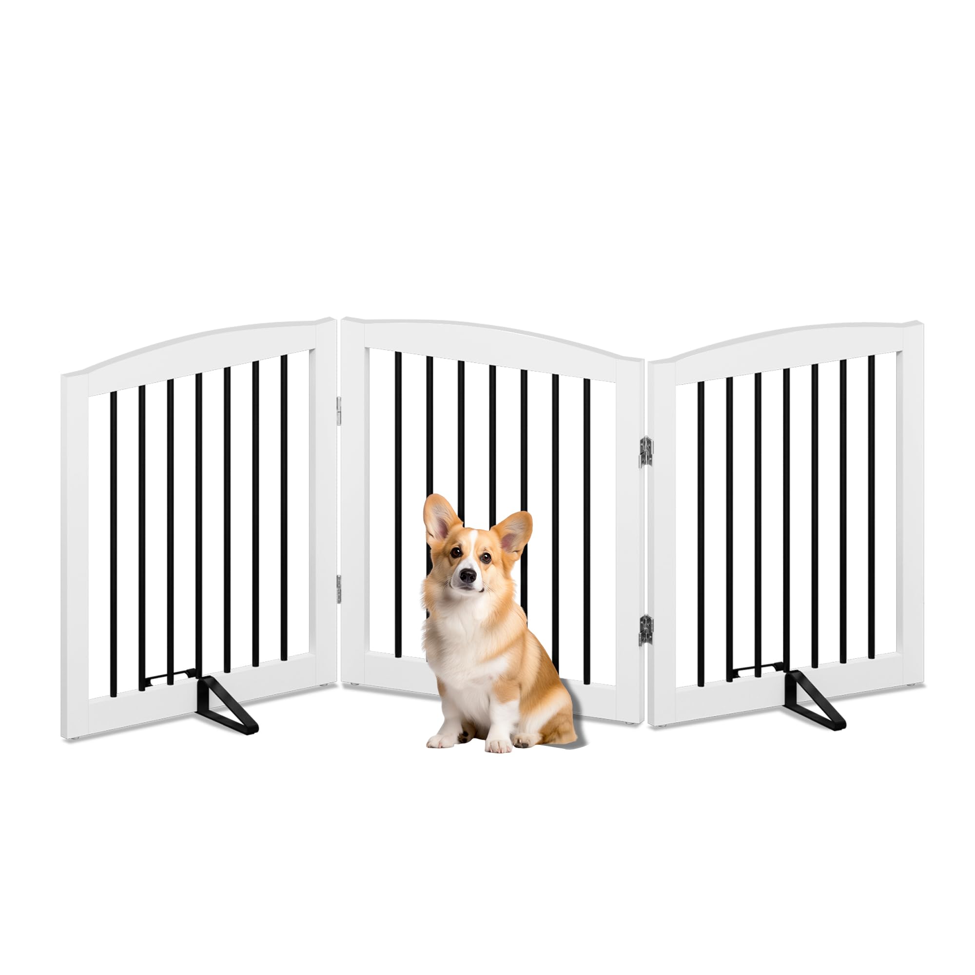 HOLTICO Dog Stair Gate, Stairgates for Dogs, Wooden Dogs Stopper Indoor, Baby Stair Gate, Dog Safety Folding Wooden Pet Gate for Doorways (24", White-3Panels)