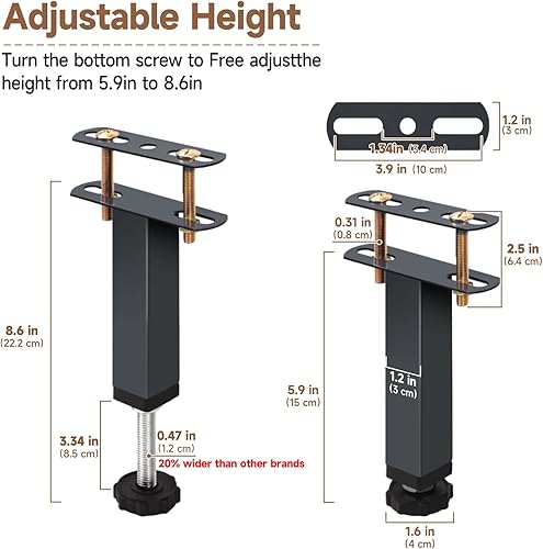 Miniatura 7 de 4 patas de soporte central de altura ajustable para marco de cama, patas de soporte de listones de cama para marco de cama de metalmadera, patas de