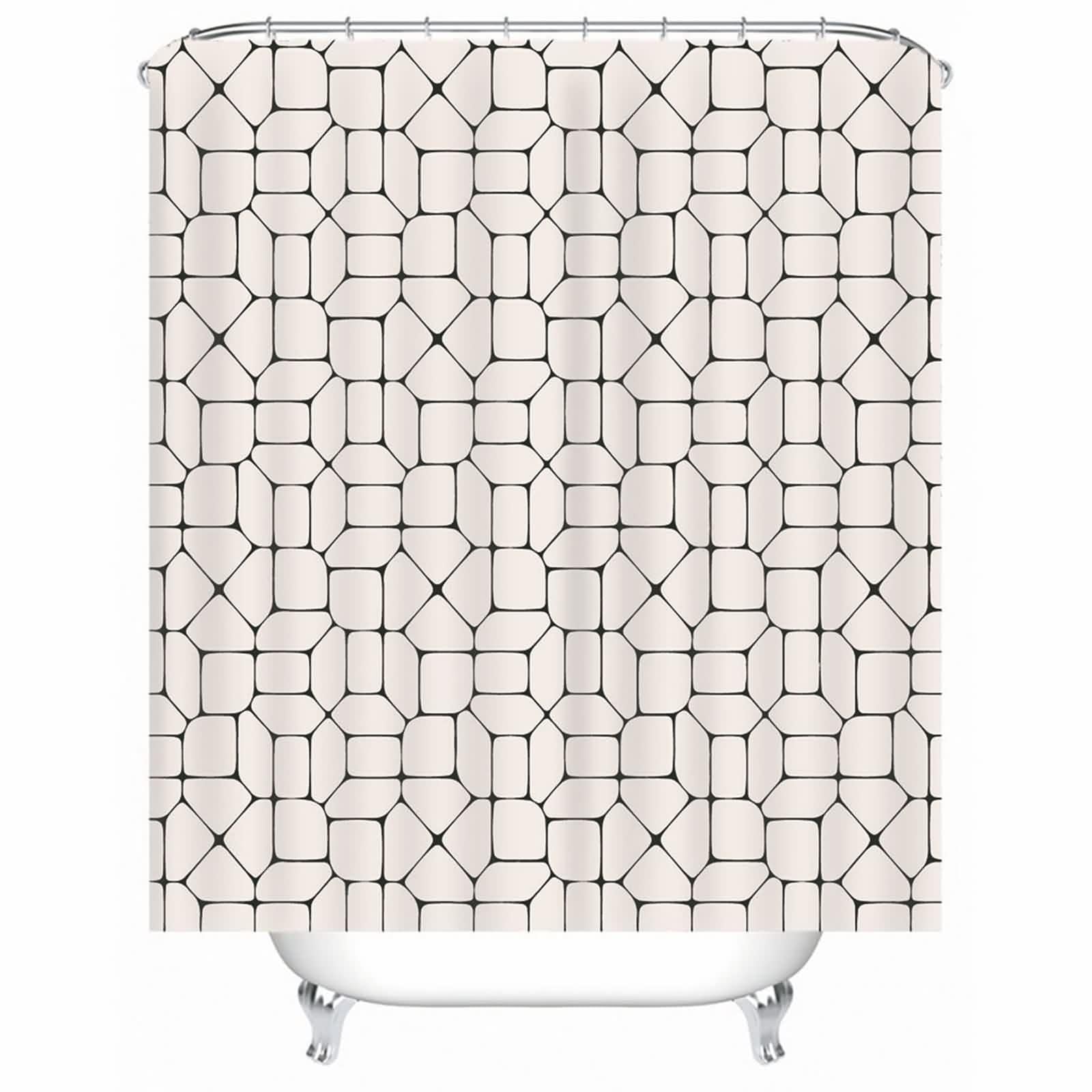 Rideau de douche court oeillets noir blanc pour petit meuble salle de bain géométrique 220x180