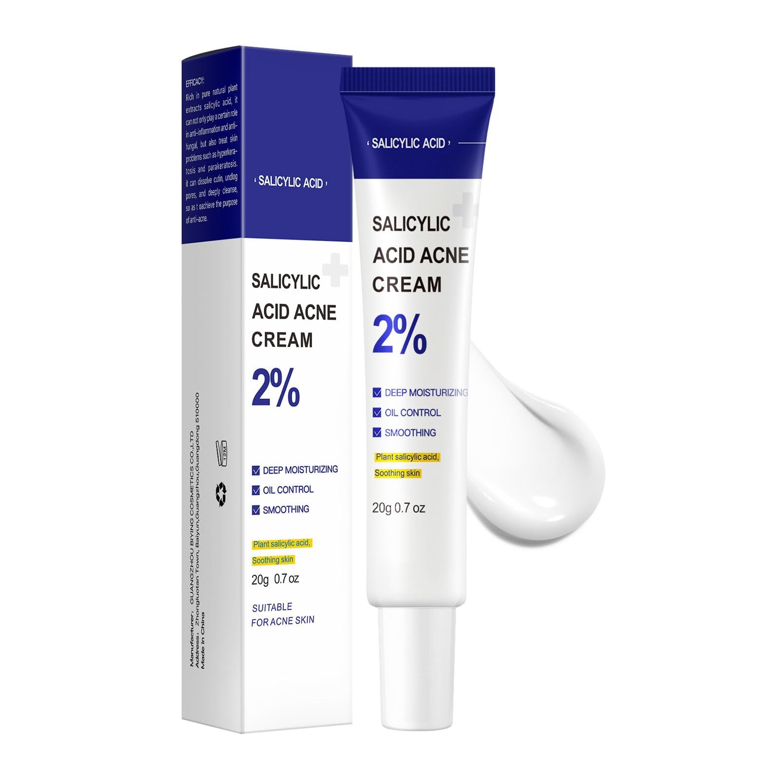 NALACAL 2% Salicylic Acid Pimple Remover Treatment Cream, Clear Acne Spot for Oily, Acne Prone Skin, Reduce Redness, Fast Active Acne Relief, Draw Out Clog Pores, Skin Care for Women & Men 0.7oz