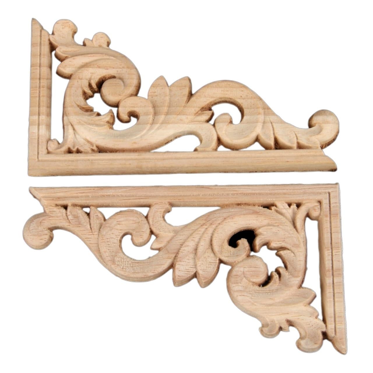 Haorw Holz Aufkleber 4er Set - Geschnitzte Blumen Ornamente 4x4cm
