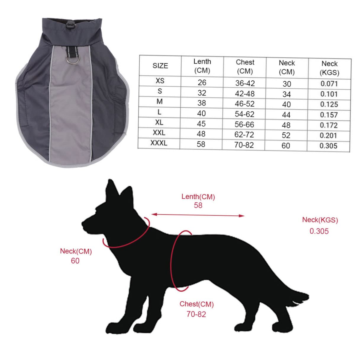 POPETPOP Hundemantel für Große Hunde mit Verstellbarem Geschirr Warmes Polyester Winterjacke für Hunde bei Regen und Outdoor Fotos in Schwarz XXXL