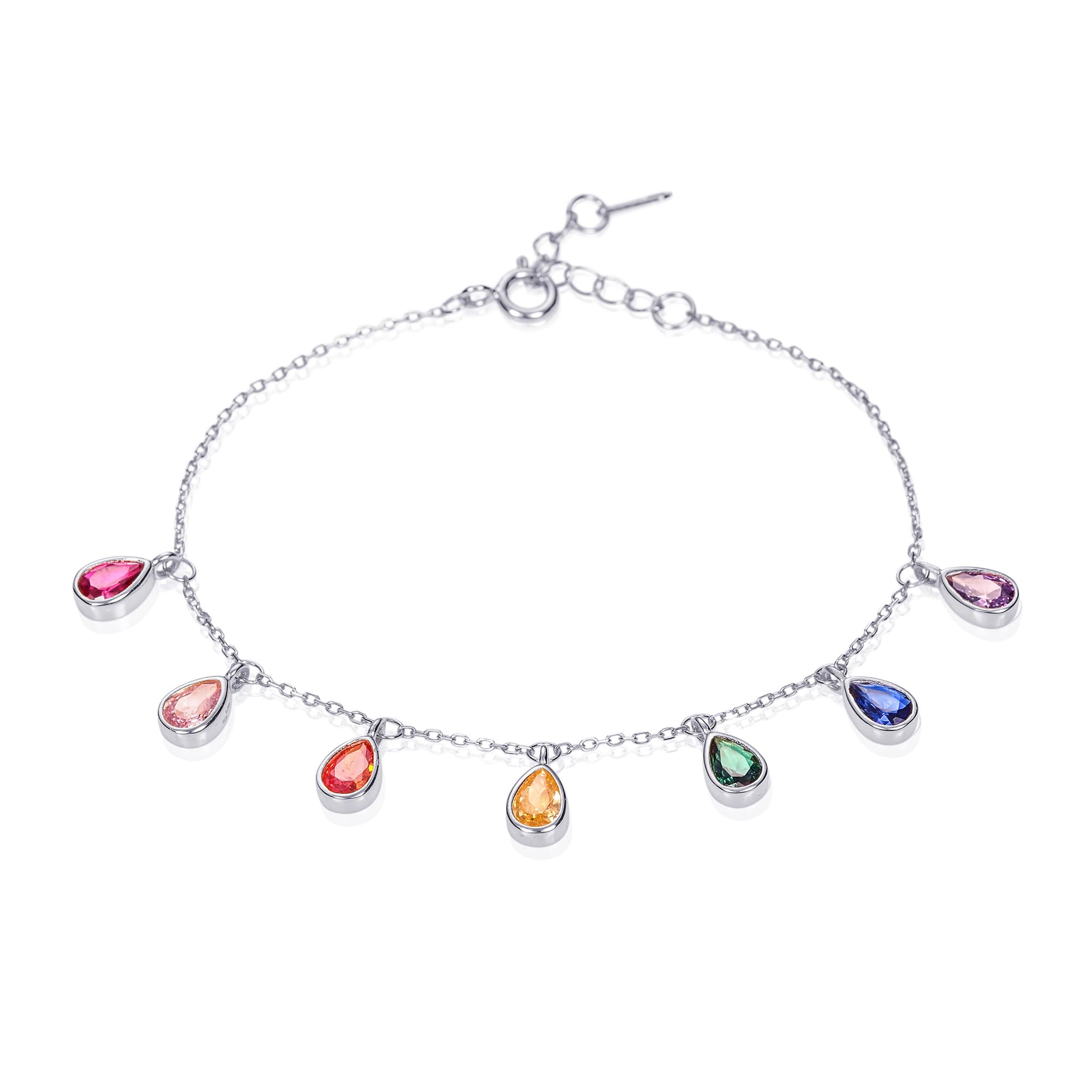 namana Bracciale Donna Argento 925 con Pietre Multicolore Arcobaleno, Braccialetto Regolabile 16,5+2,5 cm Placcato Rodio o Oro 18K, Gioiello Elegante con Charm Colorati