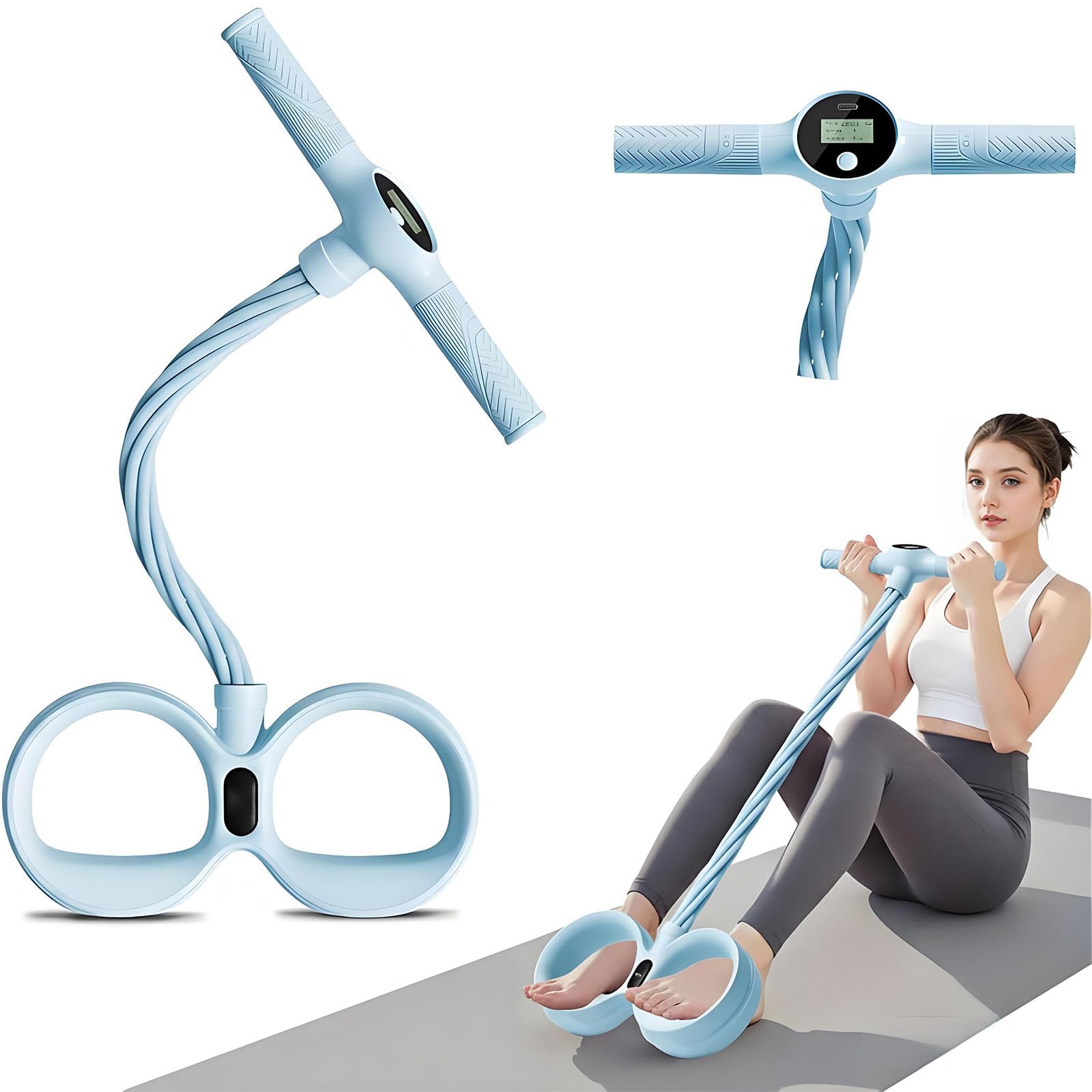 Extractor de pedal con 6 tubos de resistencia y contador digital, equipo de fitness portátil para estiramiento de cuerpo completo y yoga, ideal para mujeres