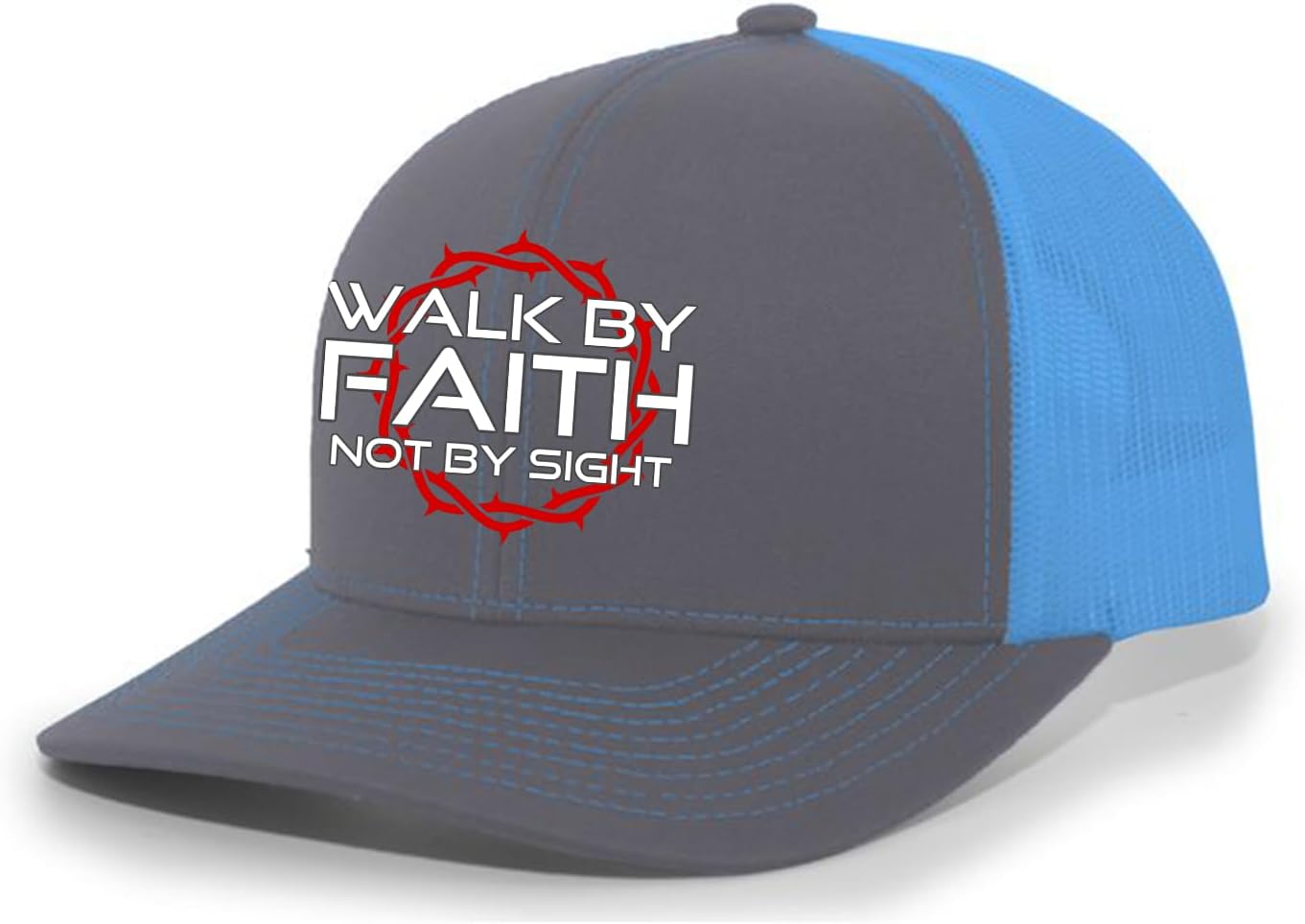 Trenz Shirt Company Mens Walk by Faith Not by Sight - Embroidered Christian Trucker Hat