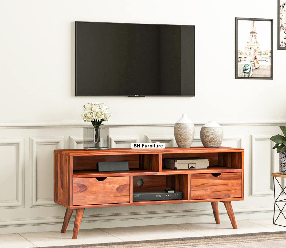 Buy SH Furniture Sheesham Wooden Entertainment TV Stand Unit with 3 ...