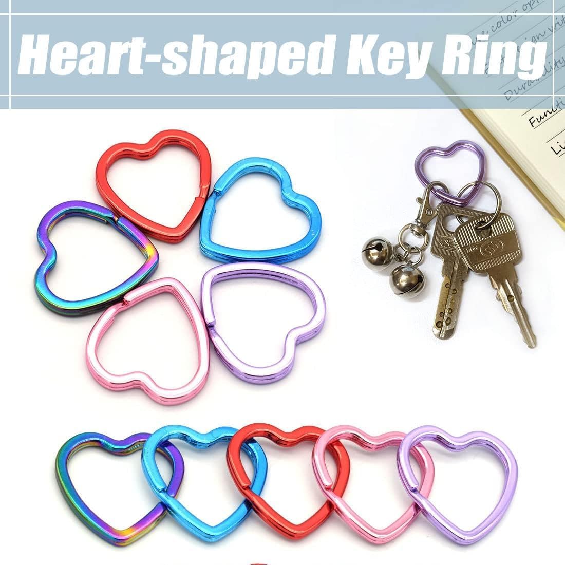 Heart Shape Key Ring Colorful Split Ring - Rainbow Jump Ring Leather Craft for Key Chains Connectors Jewel (Pink)