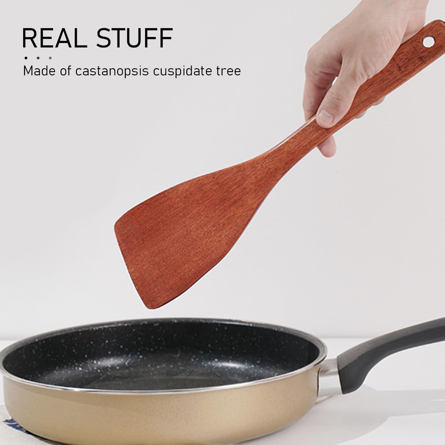 2-Piece Long Handle Non-Stick Heat-Resistant Wooden Cooking Spatula Set, Brown, Small - Image 3