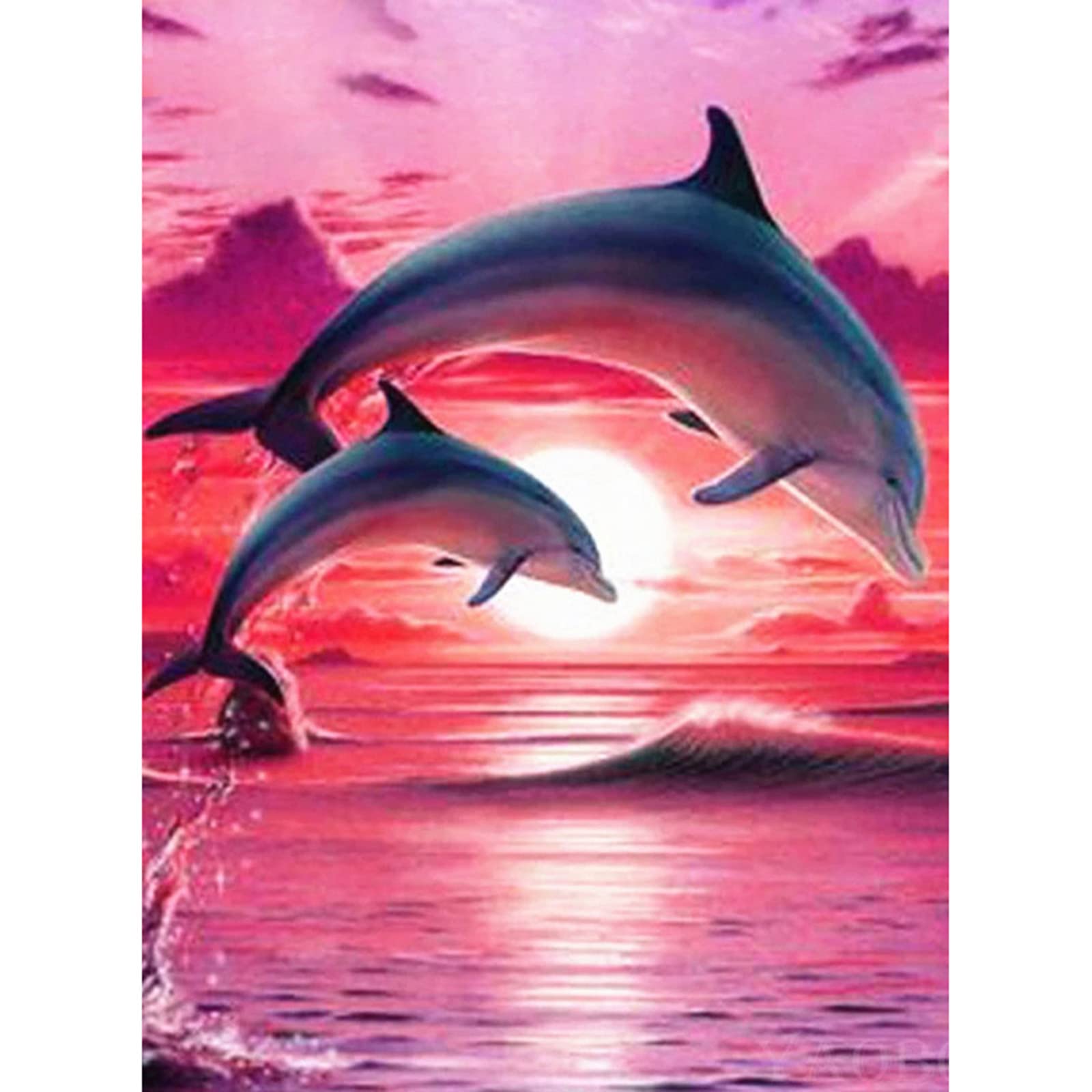 MXJSUA DIY Diamond Painting for Adult Full Square Drill Paint with Diamonds Kits 5D Art for Wall Decor Red Jumping Dolphins 40x50cm/16x20inch