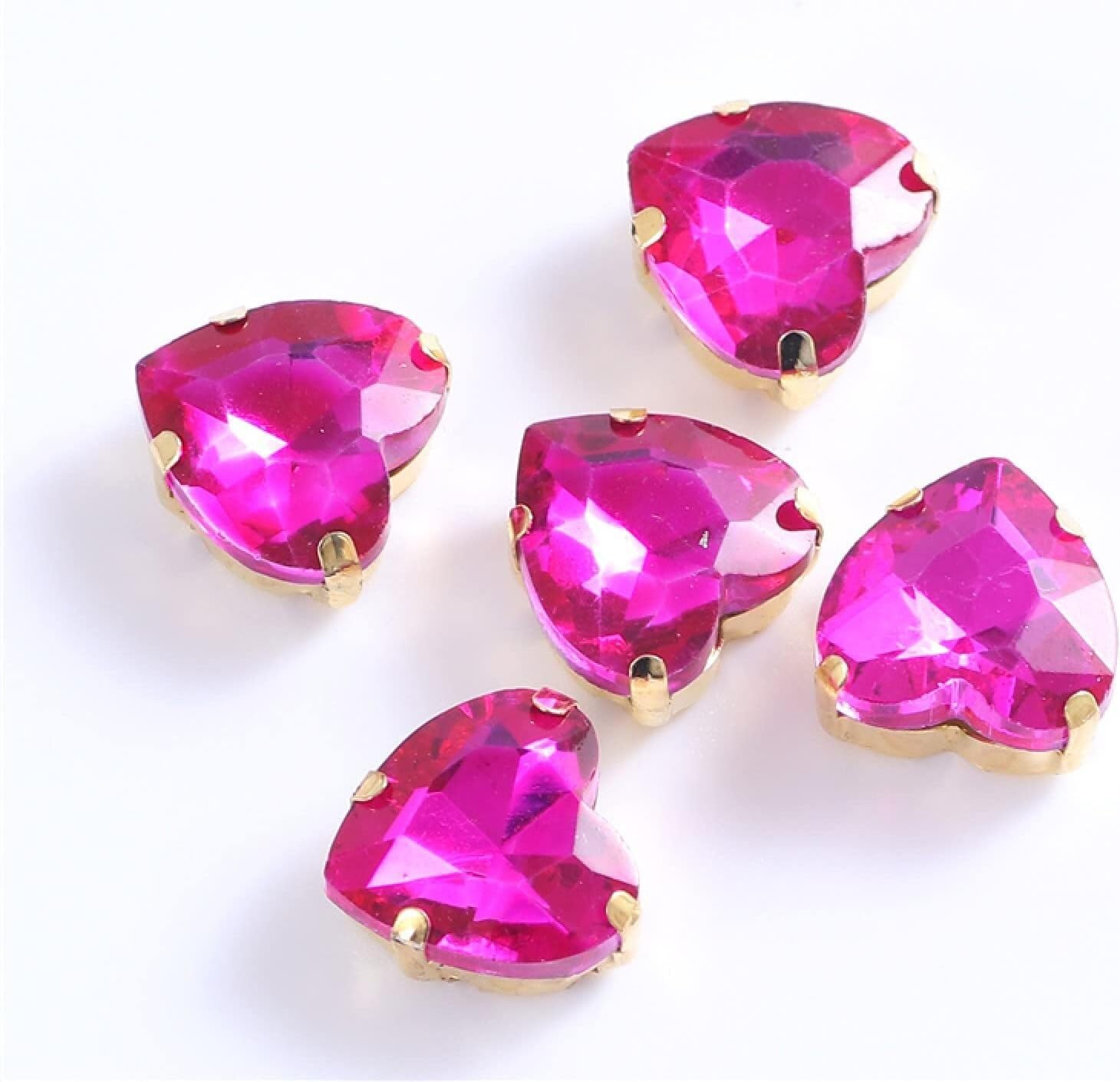 Cyrkonie, Szklane kryształki w kształcie serca z przyszytym złotym pazurem do przyszycia kryształu odzieży, akcesoriów, obuwia DIY(Rose Red,14mm 50pcs)