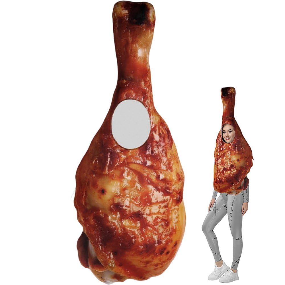 Fituenly Turkey Cosplay Costume Halloween Roast Chicken Leg Tops Thanksgiving Christmas Turkey Leg Outfit Food Carnival Party for Adult