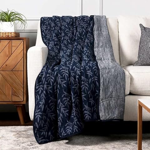 Life Comfort Cooling Throw 60 in * 70 in, Reversible, Printed, Decorative, Soft, Cooling Blanket for Hot Sleepers and All Seasons (60 by 70, Navy), 1727177 Cover