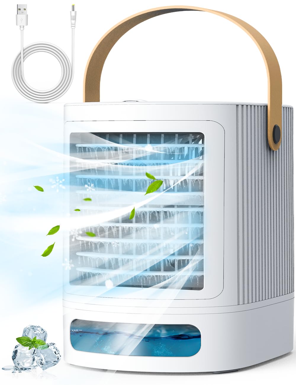 Mini Air Conditioner, Personal Air Cooler w/ 7-Color Night Light, 3-Level Humidify, 3 Speeds,USB Powered Evaporative Air Cooler, Small Desktop Air Conditioner Portable for Room Bedroom Office