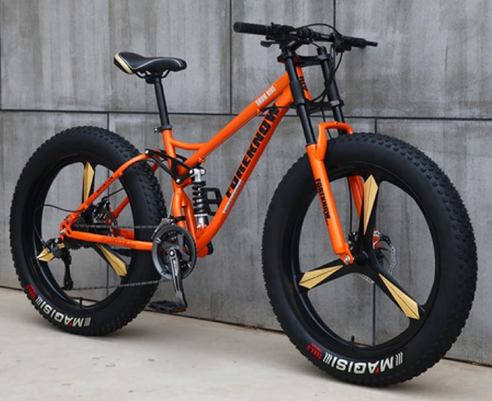 Bicicleta Montaña 24/26", Bicicleta para Adultos con Neumáticos Anchos 4,0", Bicicleta 21 Velocidades, Cuadro Acero Carbono, Suspensión Doble Completa, Freno Disco Doble D,26in