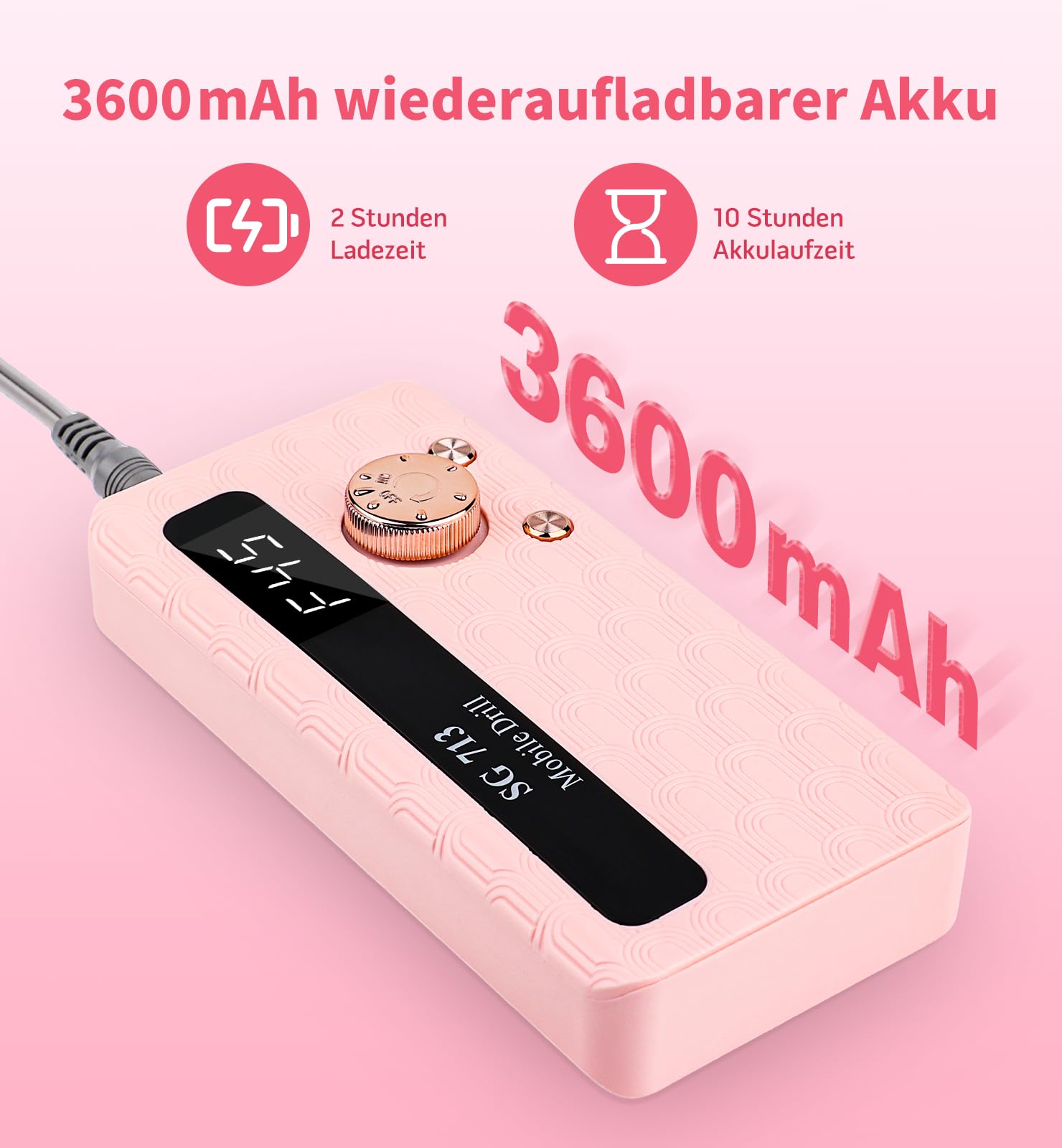 Ziweo Nagelfräser, Elektrische Nagelfeile 45000U/Min mit LED Display, Tragbare Nagelfräser für Gelnägel Wiederaufladbare Maniküre Set für Nagelhaut Shellac Acrylgel
