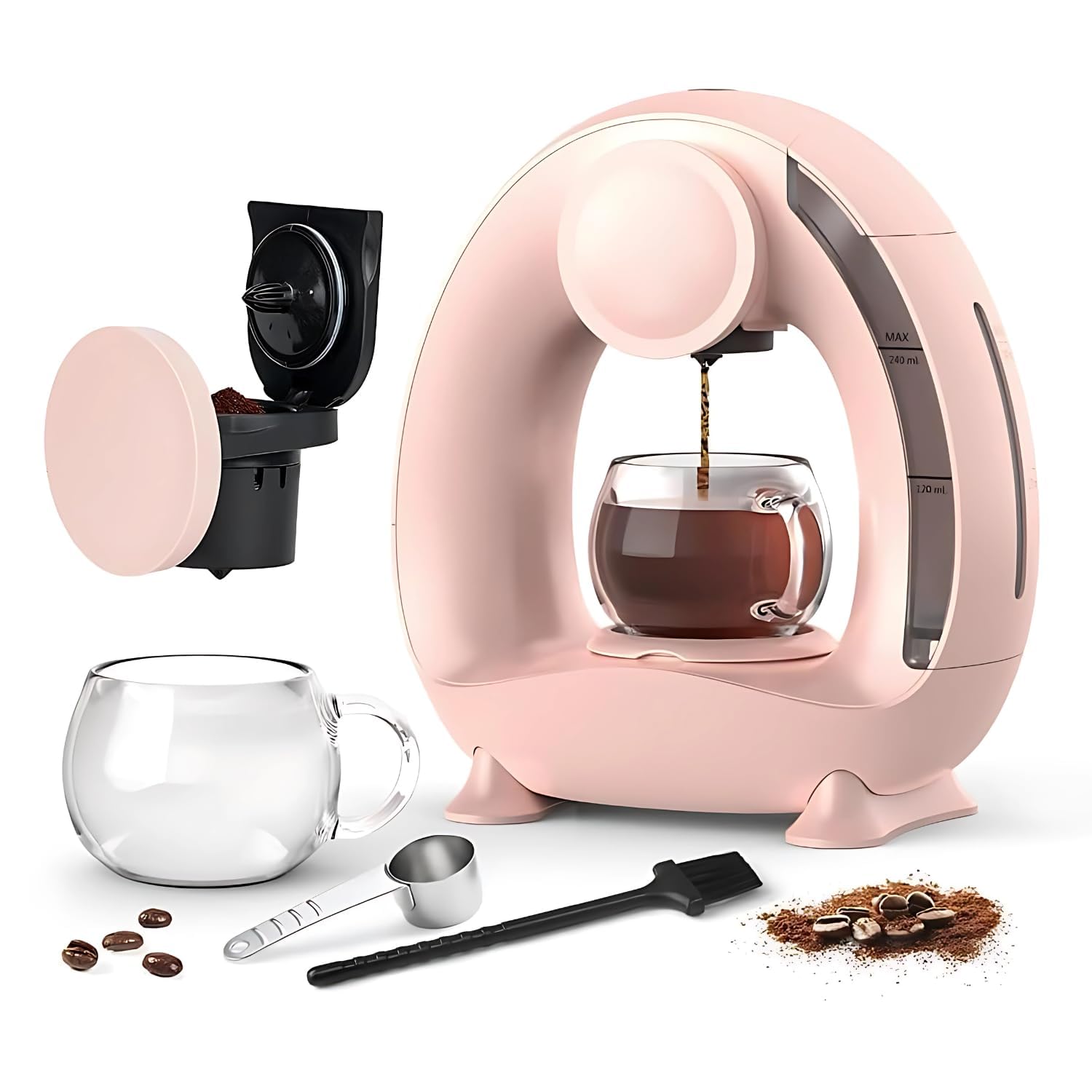 BWOGUE Coffee Maker for Single Cups, 2-in-1 Mini Coffee Machine for K-Cups & Ground Coffee, Fast 1400W Brewing, Quiet Operation, Auto Drip for Home & Travel Use, Hot Beverage Preparation (Pink) BWOGUE Coffee Maker for Single Cups, 2-in-1 Mini Coffee Machine for K-Cups & Ground Coffee, Fast 1400W Brewing, Quiet Operation, Auto Drip for Home & Travel Use, Hot Beverage Preparation (Pink)