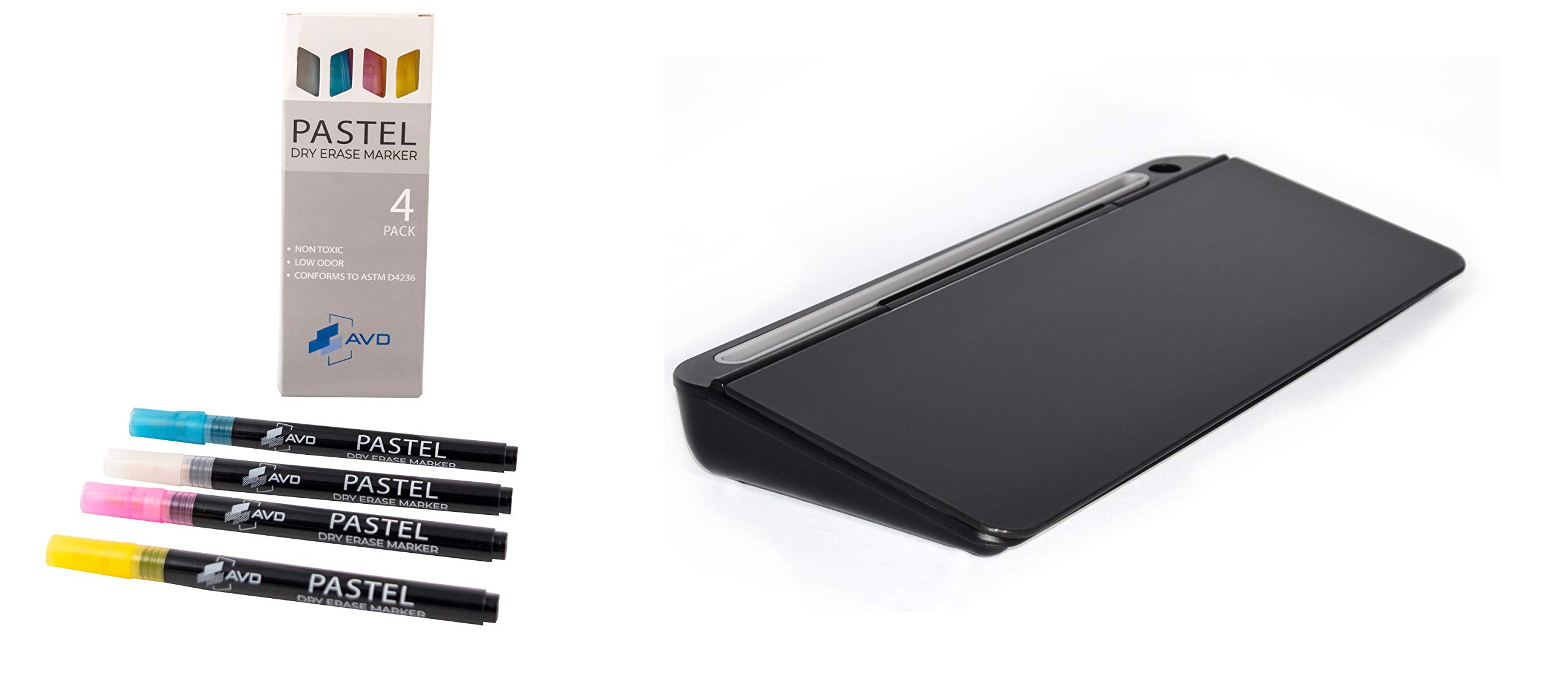 Desktop Computer Notepad Set, Black & Set of Pastel Markers