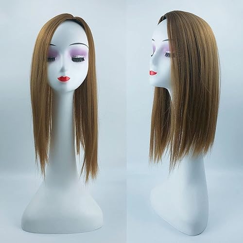 Miniatura 4 de YYDS Nature - Peluca de cabello sintético de mezcla recta, 18 pulgadas, con base de encaje, con clip, peluca de cabeza completa (parte izquierda 27#