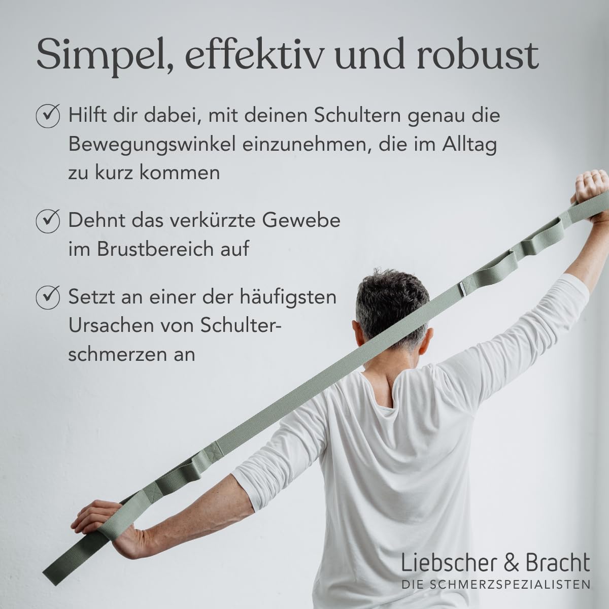 Liebscher & Bracht Original Schulterretter – Dehnungsgurt mit Schlaufen für einfaches Üben bei Schulterschmerzen – Dehnungsband aus 100% Baumwolle inkl. Übungen in der App – Made in Germany