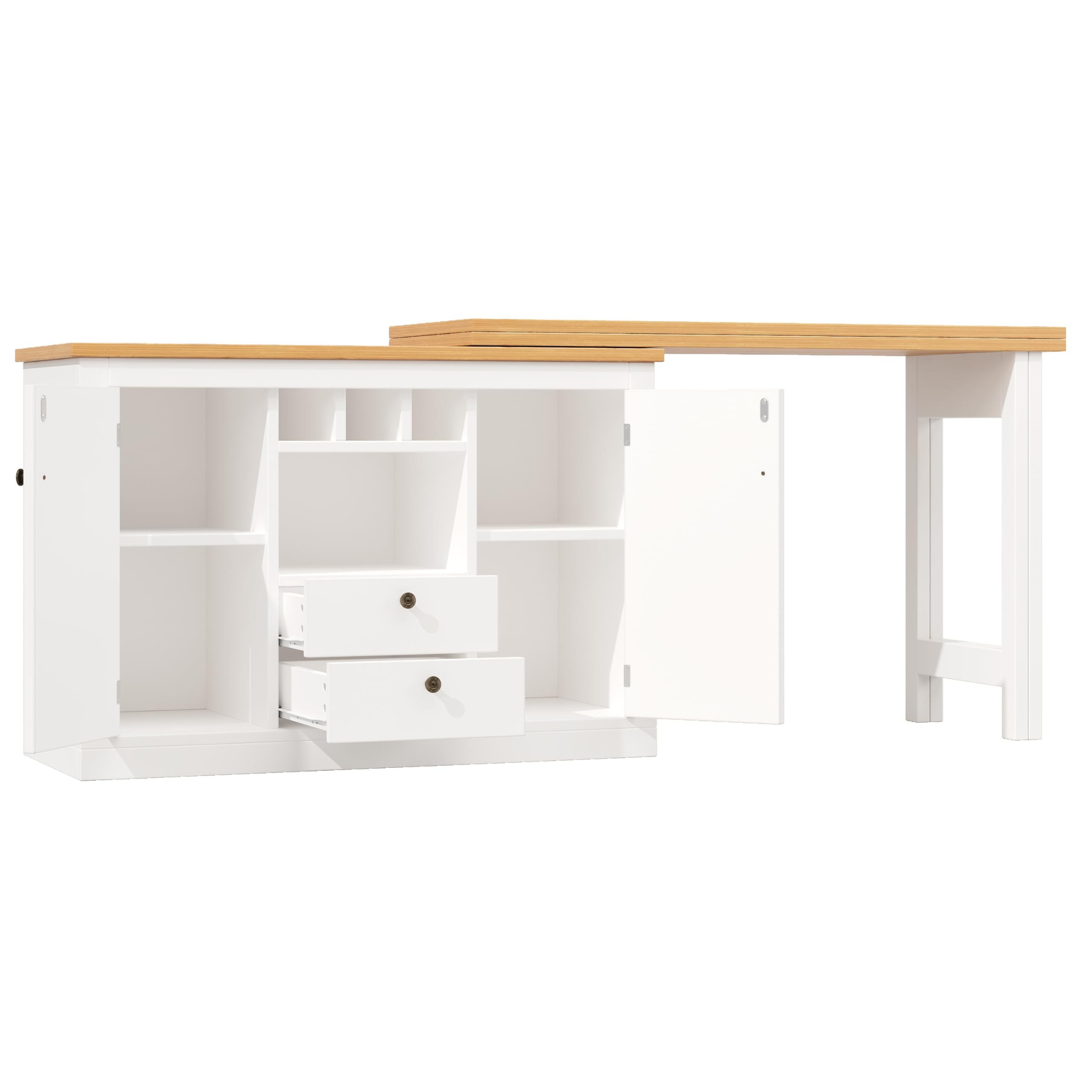 Table de bar rétractable de haute qualité avec fonction pivotante à 360° et espace de rangement, longueur réglable 120-180 cm, salon, salle à manger, table de bar rétractable (naturel + blanc)