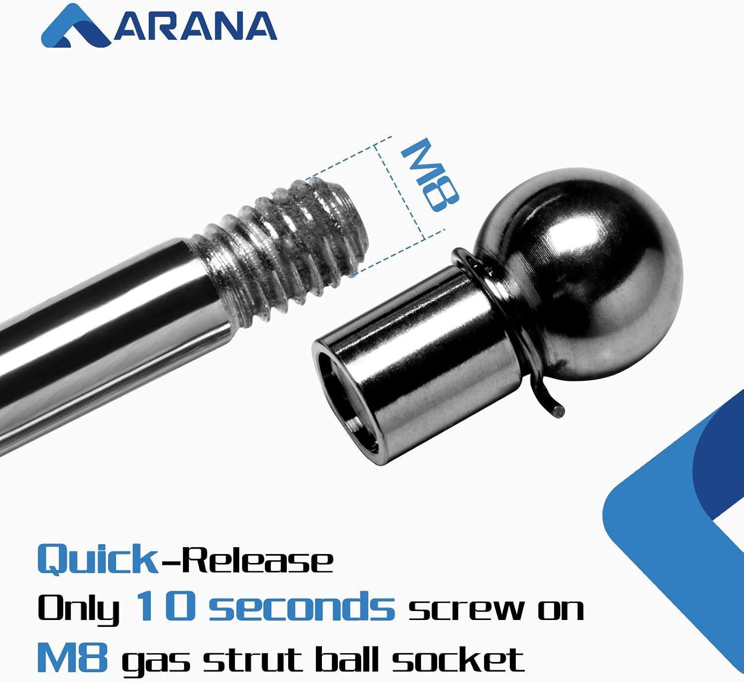 ARANA 10MM Ball Socket Steel Ball End Fittings, with M8 Thread 4pcs Straight Detachable Lift Support Joint Connector