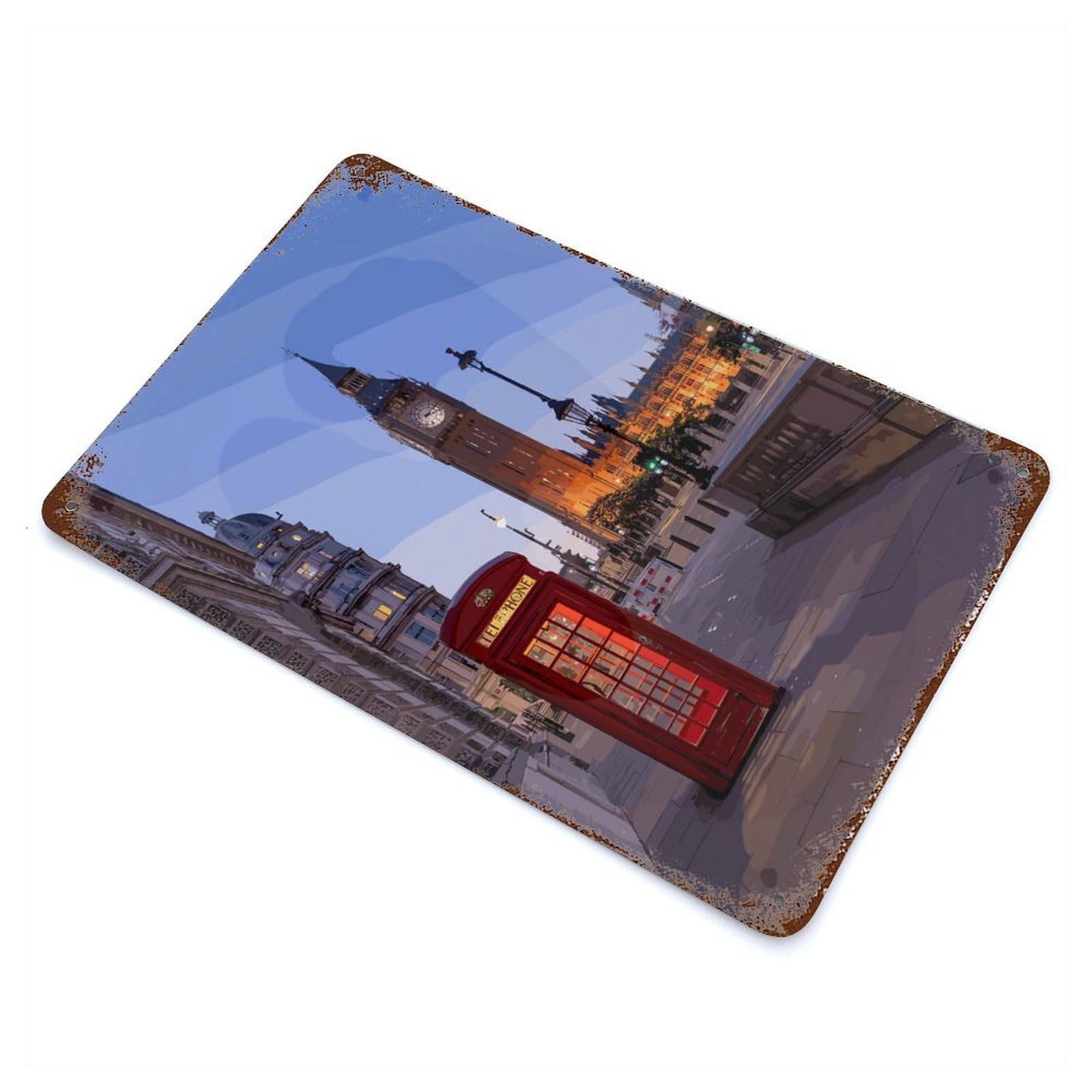 London Big Ben Weathered Tin Sign 11.8"x7.9", Ideal for Basement, Hobby Room And Garage Decor