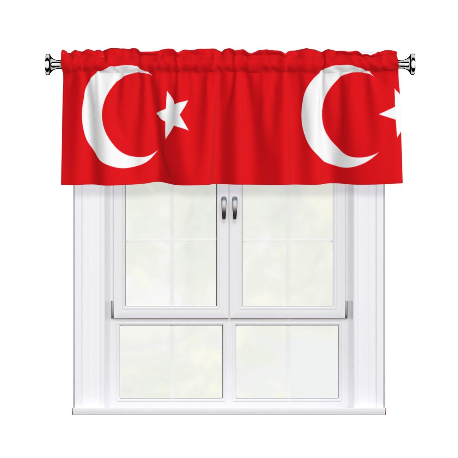 HJFCZH WHJSSF Flag of Turkey Prints 54x18in Curtain Valance - Peach Skin Polyester Kitchen Cover with Light Filtering Floral & 3" Rod Pocket