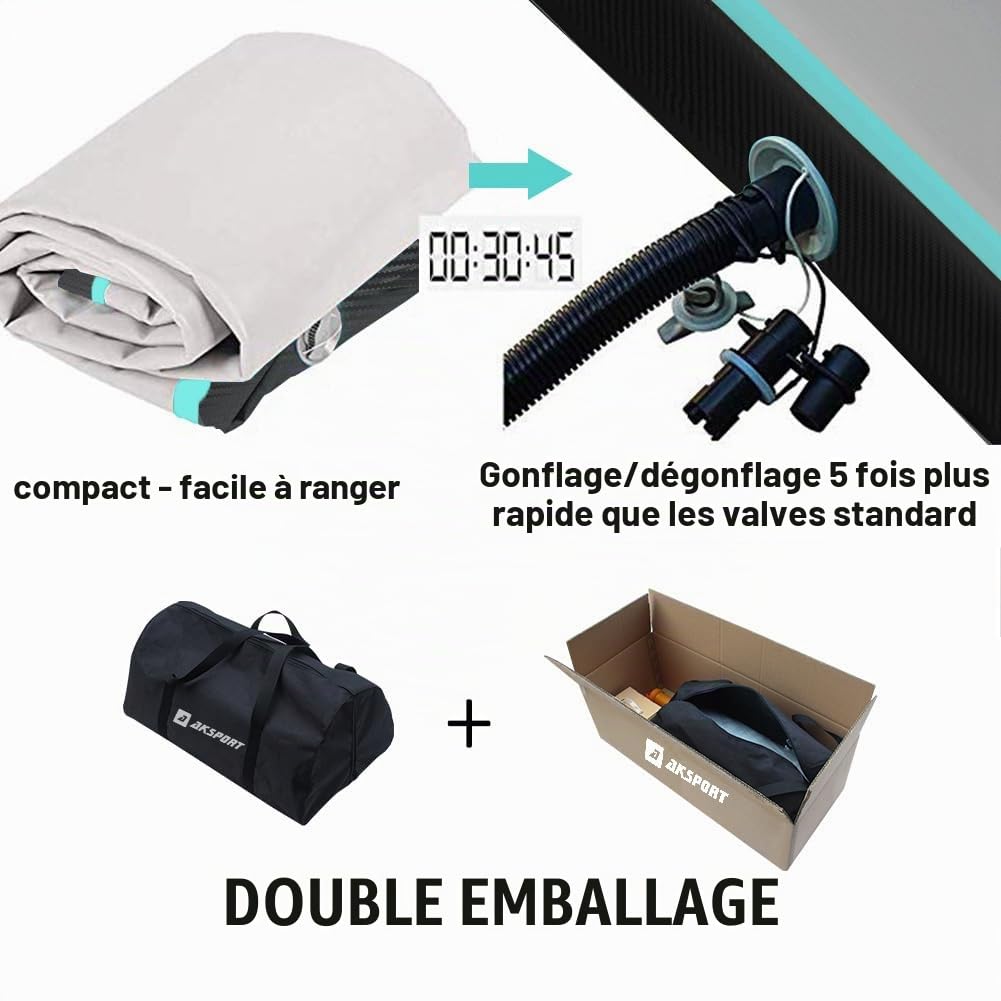 AKSPORT Tapis de gymnastique gonflable avec pompe à air