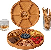 Personalized Engraved Bamboo 11" Serving Tray - 7-Divided Flower Petal Platter for Charcuterie, Snacks, Weddings & Gifts