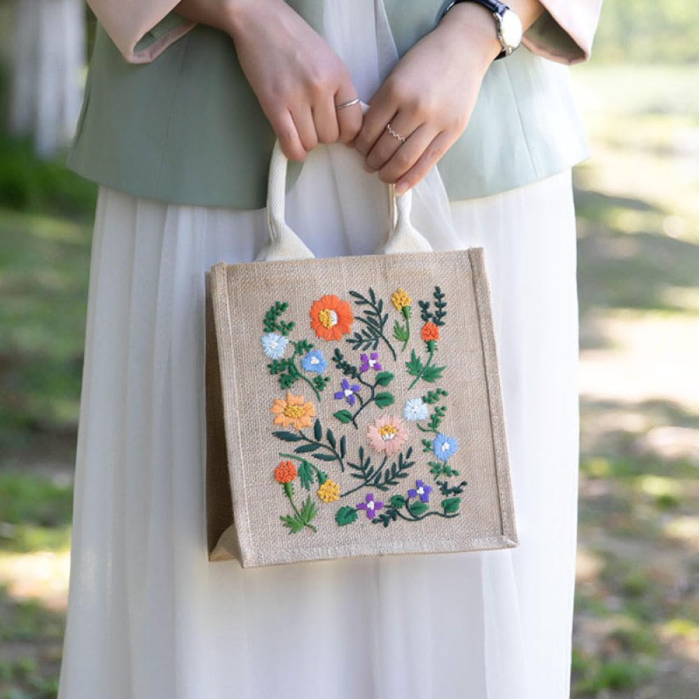 Kit Da Ricamo Per Borse In Tela,Kit Punto Croce Fai-Da-Te Per Adulti, Con Motivo A Fiori Blu Novità, Kit Di Base Per Ricamo Regalo Di Creatività Con Istruzioni, Include Telaio Per Ricamo
