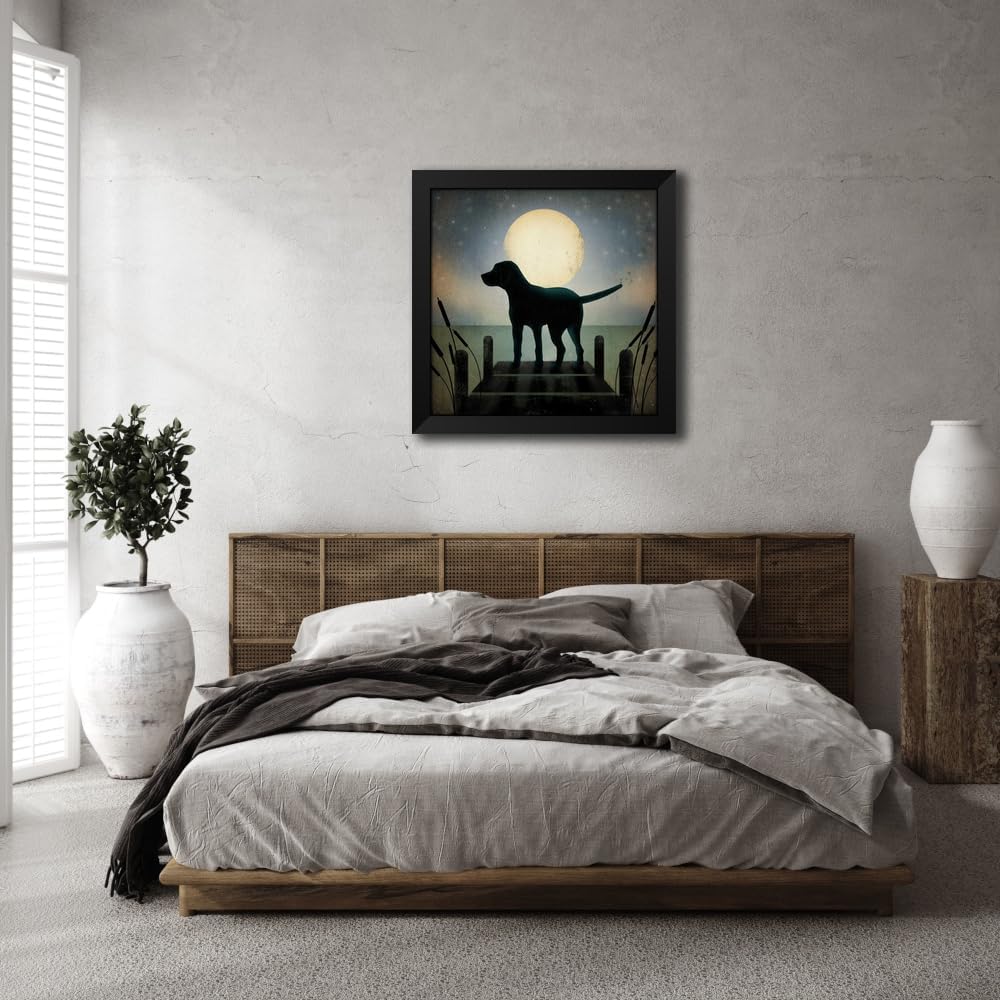 ArtDirect Moonrise Black Dog Custom Framed Art Print Giclee Print or Canvas Options with Various Sizes and Customization by Fowler, Ryan